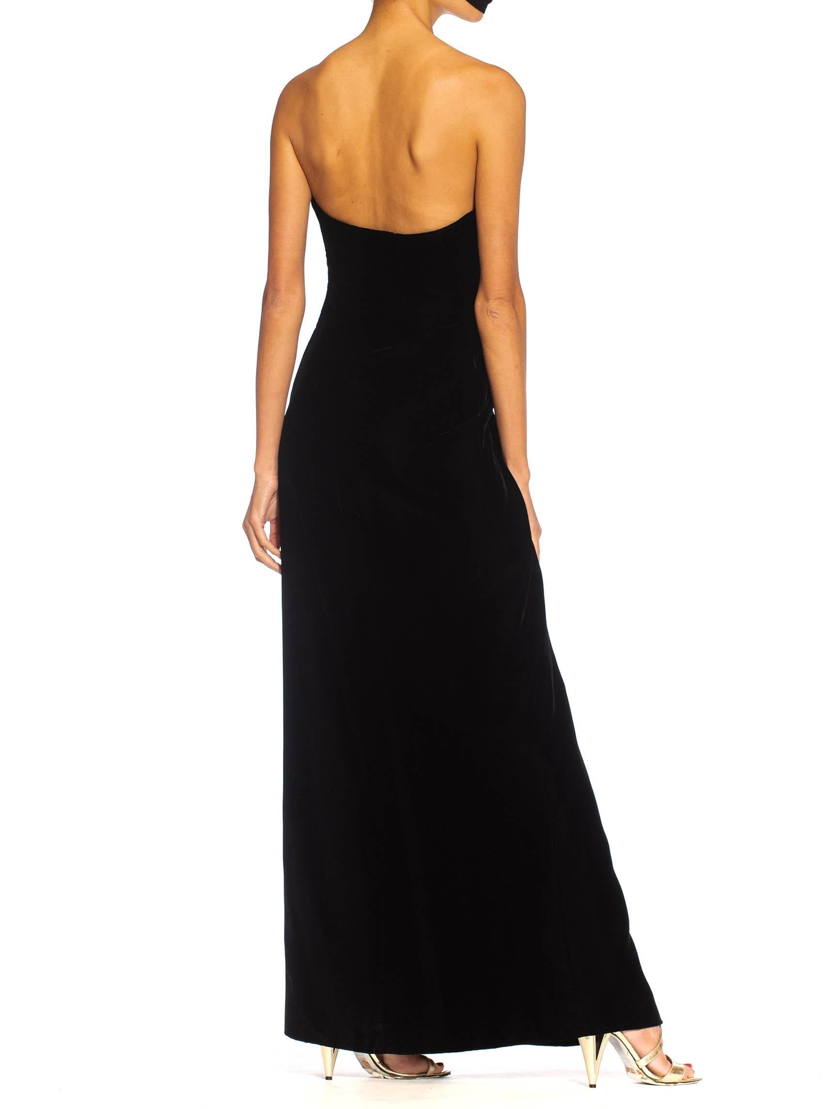 1980S YVES SAINT LAURENT Black Haute Couture Silk Velvet Strapless Gown For Sale 4