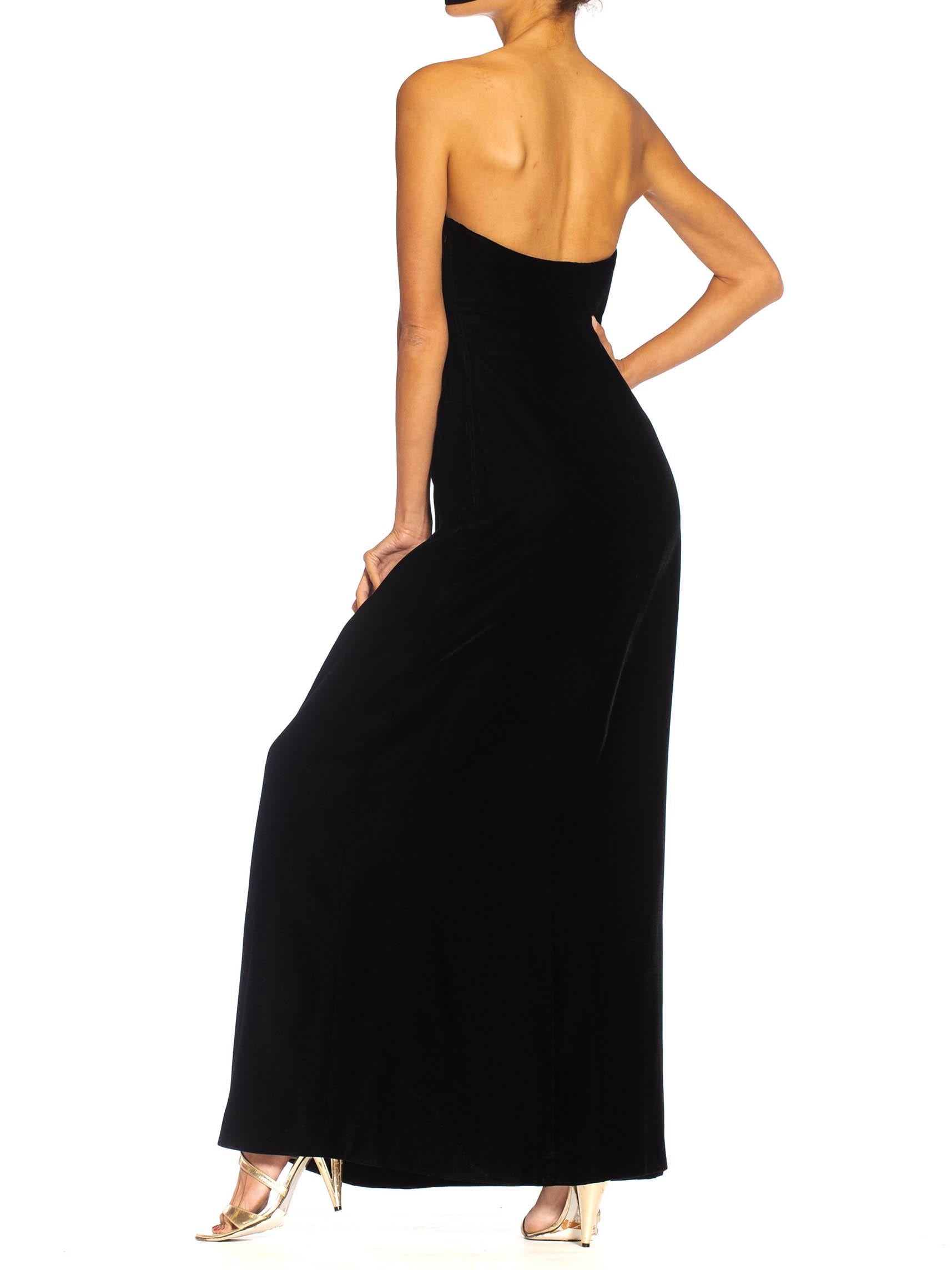 1980S YVES SAINT LAURENT Black Haute Couture Silk Velvet Strapless Gown For Sale 6