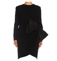 1980S YVES SAINT LAURENT Black Haute Couture Wool Crepe With Large Silk Ottoman