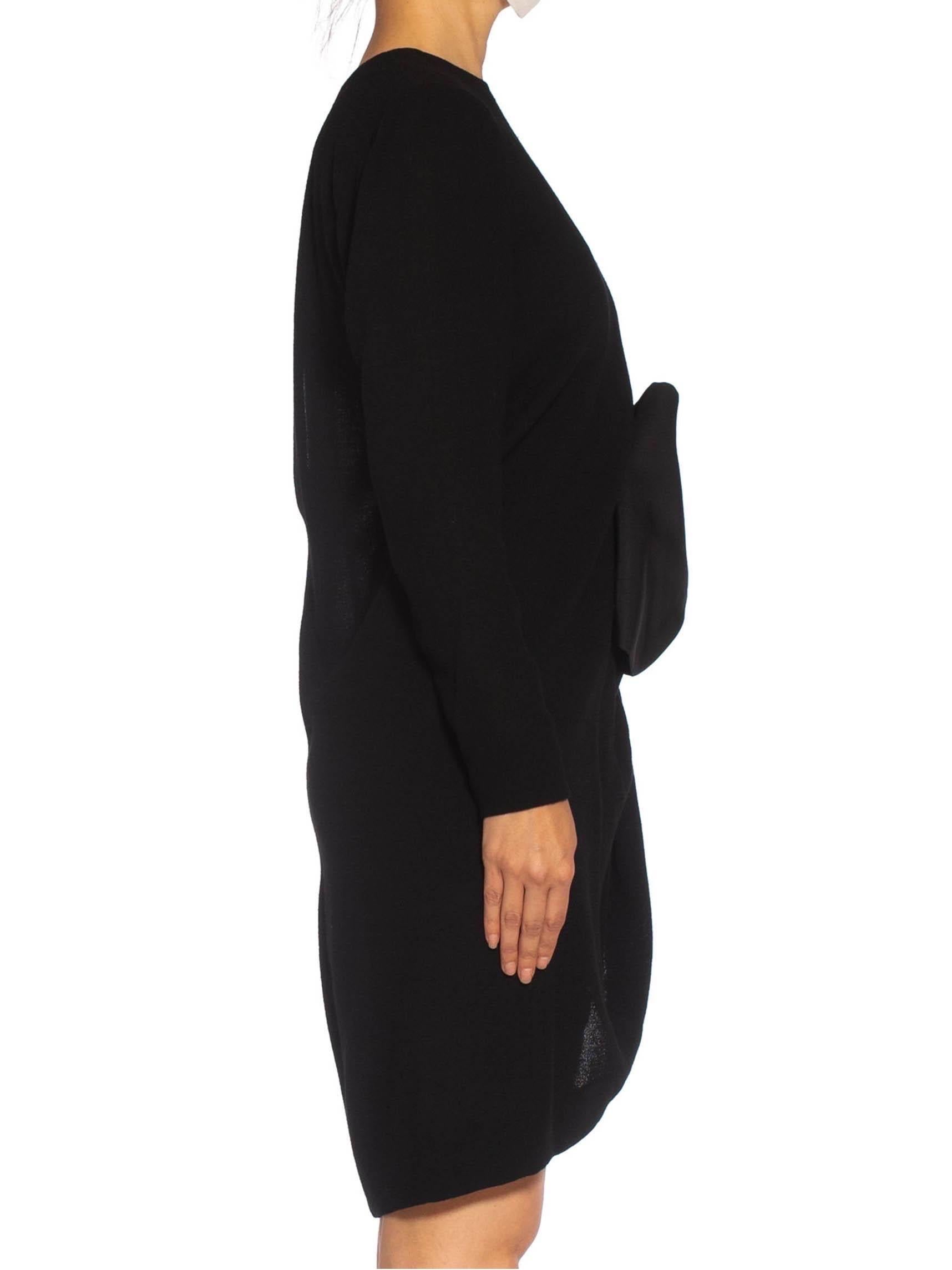 1980S YVES SAINT LAURENT Black Haute Couture Wool Crepe With Large Silk Ottoman In Excellent Condition For Sale In New York, NY