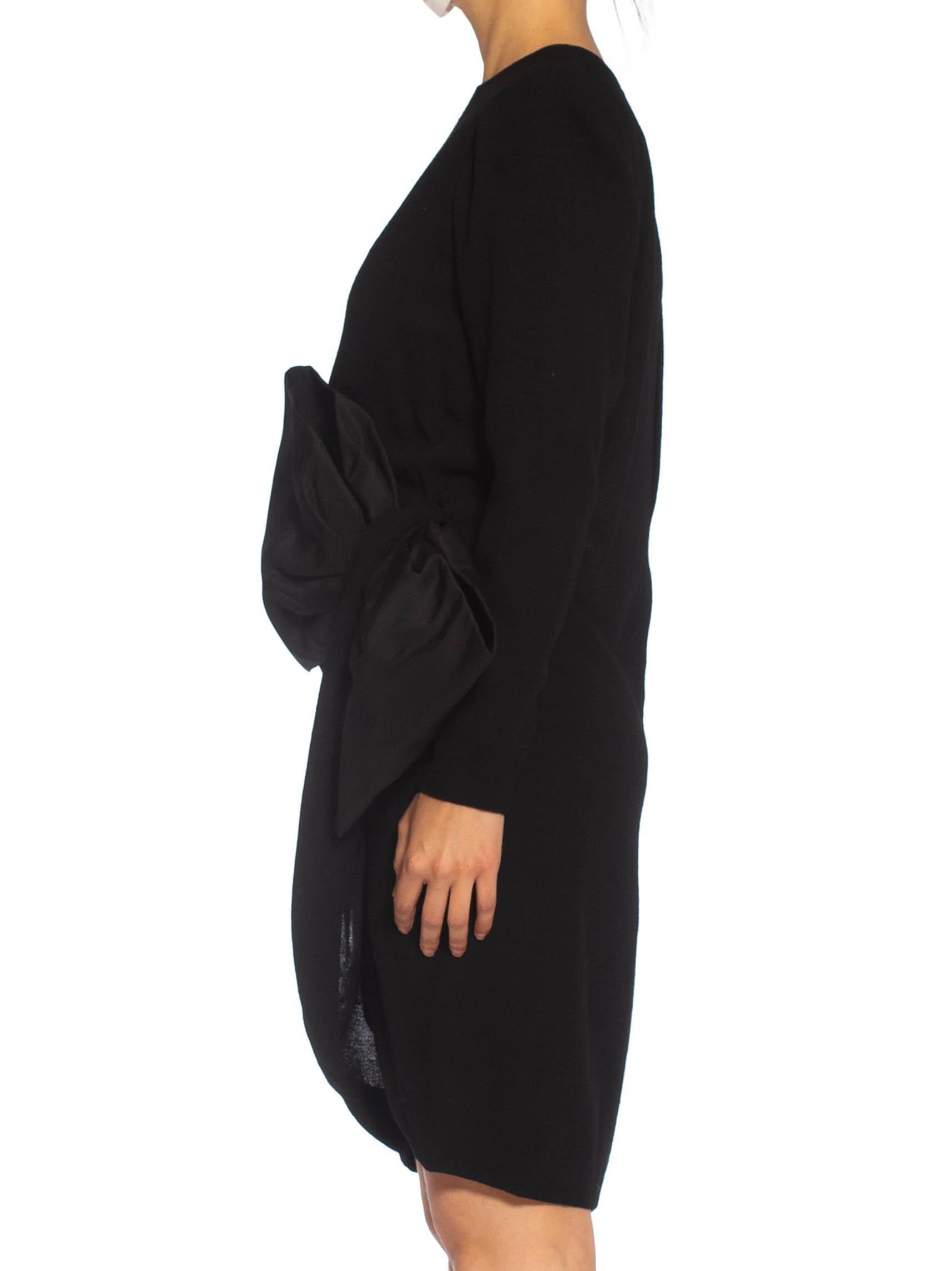 Women's 1980S YVES SAINT LAURENT Black Haute Couture Wool Crepe With Large Silk Ottoman For Sale