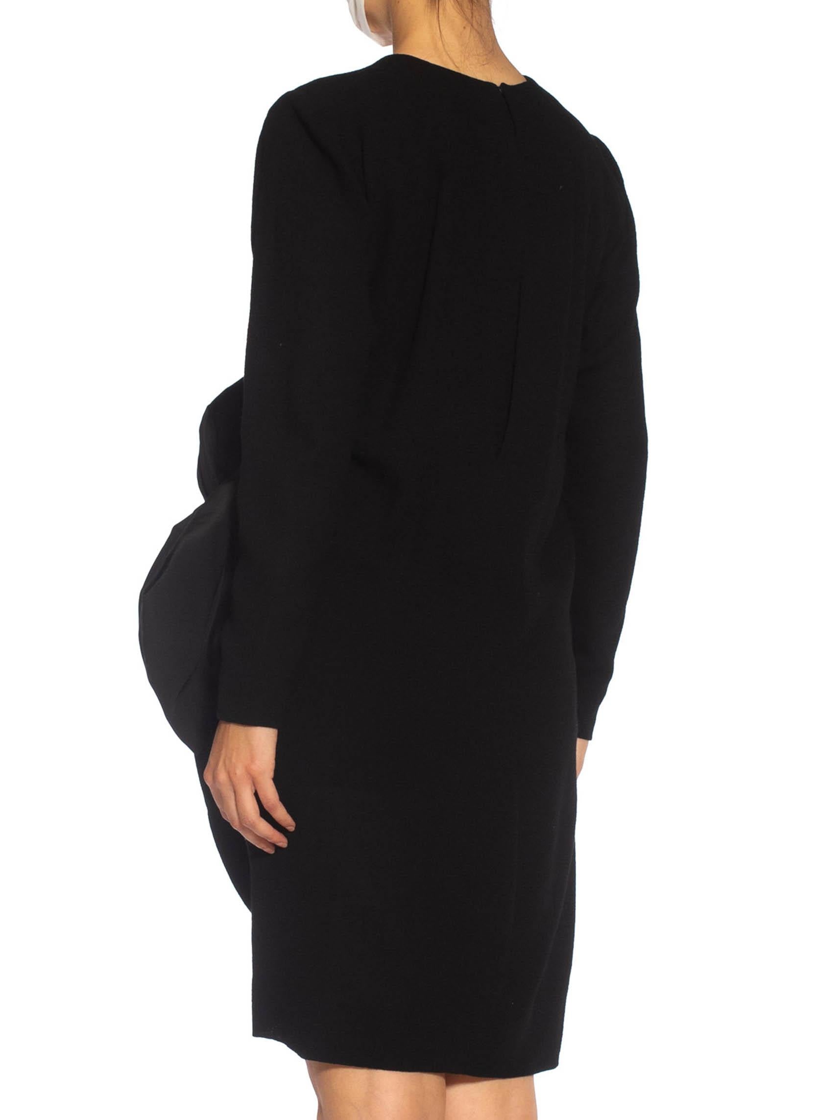 1980S YVES SAINT LAURENT Black Haute Couture Wool Crepe With Large Silk Ottoman For Sale 4