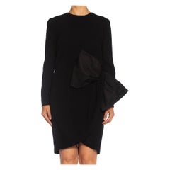1980S YVES SAINT LAURENT Black Haute Couture Wool Crepe With Large Silk Ottoman