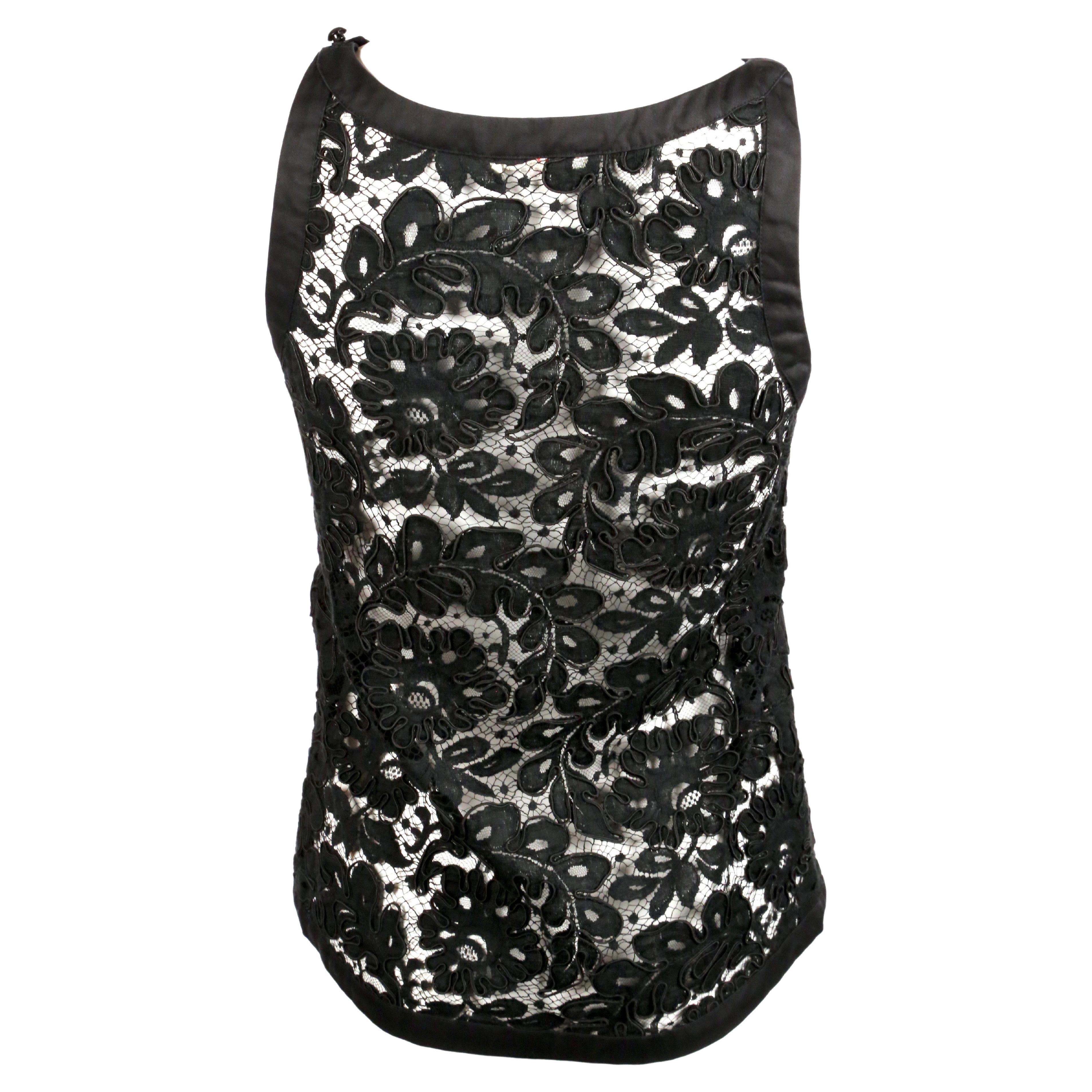 Jet-black, lace tank with cotton trim from Yves Saint Laurent dating to the 1980's. French size 34. Fits a US size 2. Approximate measurements: bust 32