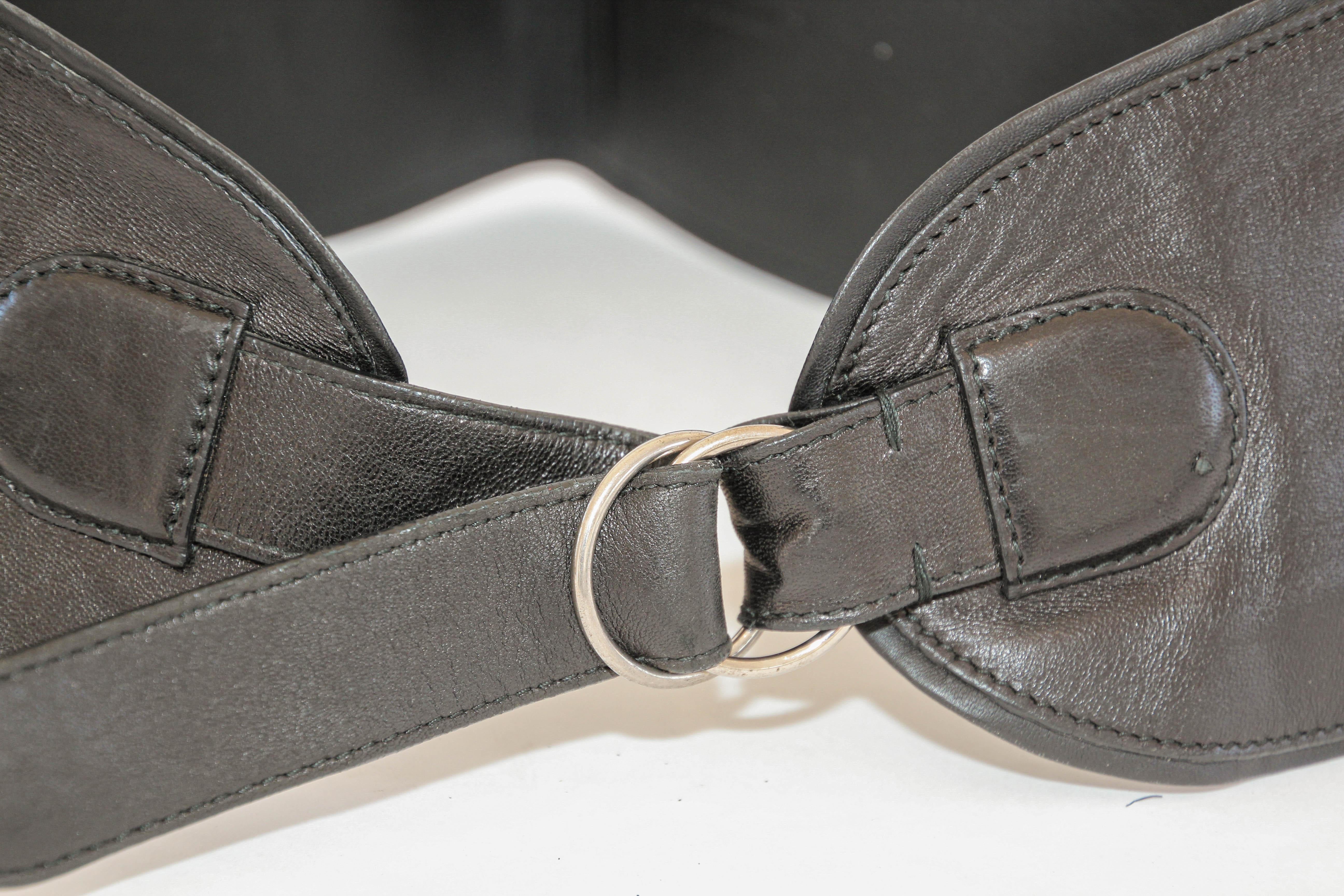 1980's YVES SAINT LAURENT Black Leather Wide Waist Belt 7