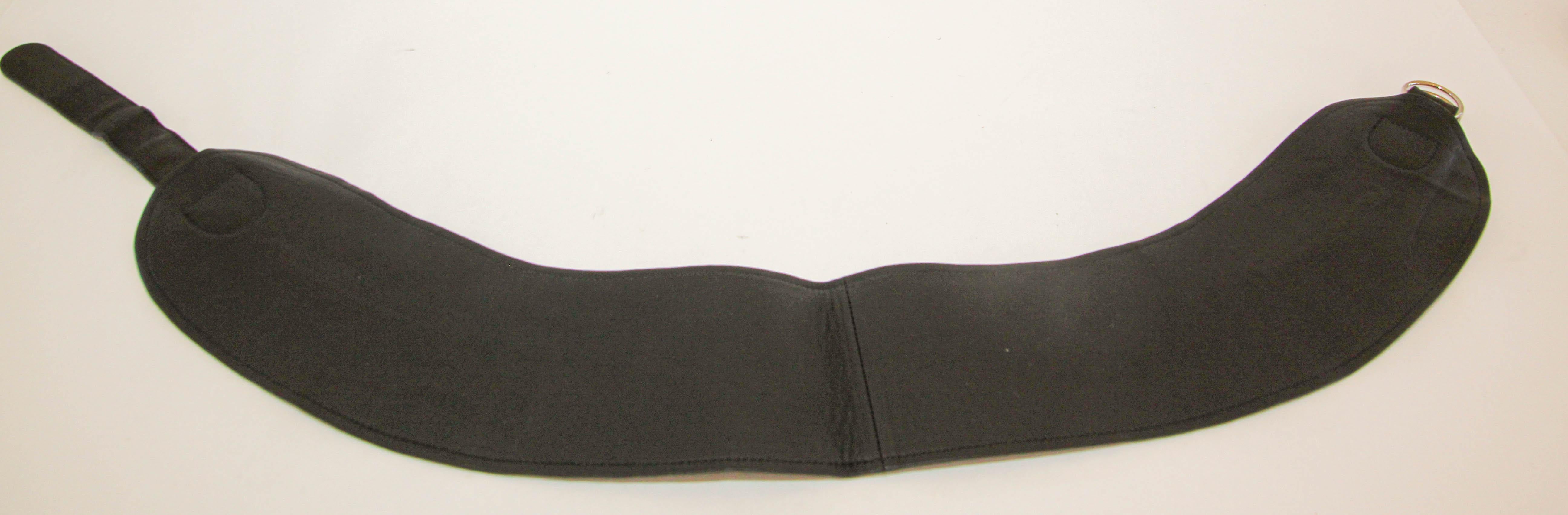 1980's YVES SAINT LAURENT Black Leather Wide Waist Belt In Good Condition In North Hollywood, CA