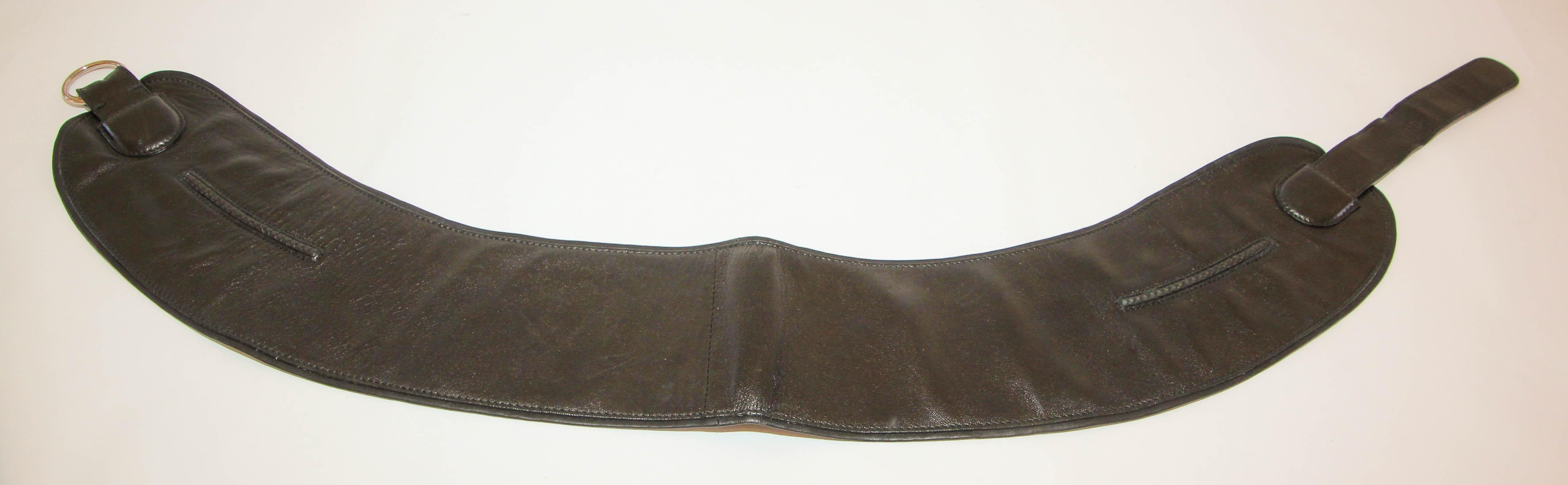 Women's or Men's 1980's YVES SAINT LAURENT Black Leather Wide Waist Belt