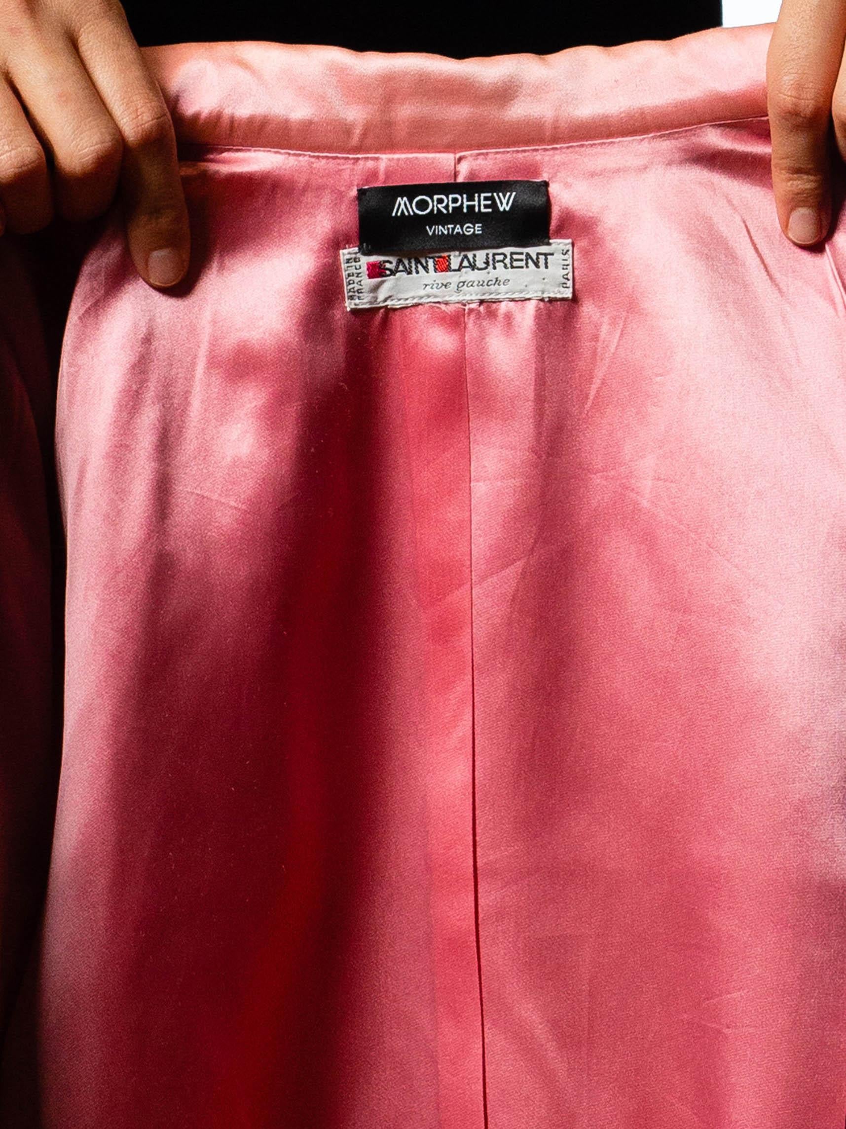 1980S YVES SAINT LAURENT Black & Pink Silk Duchess Satin Velvet Skirt Suit 5