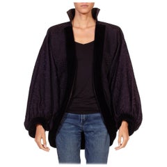 1980S Yves Saint Laurent Black & Purple Haute Couture Silk Matelassé Oversized