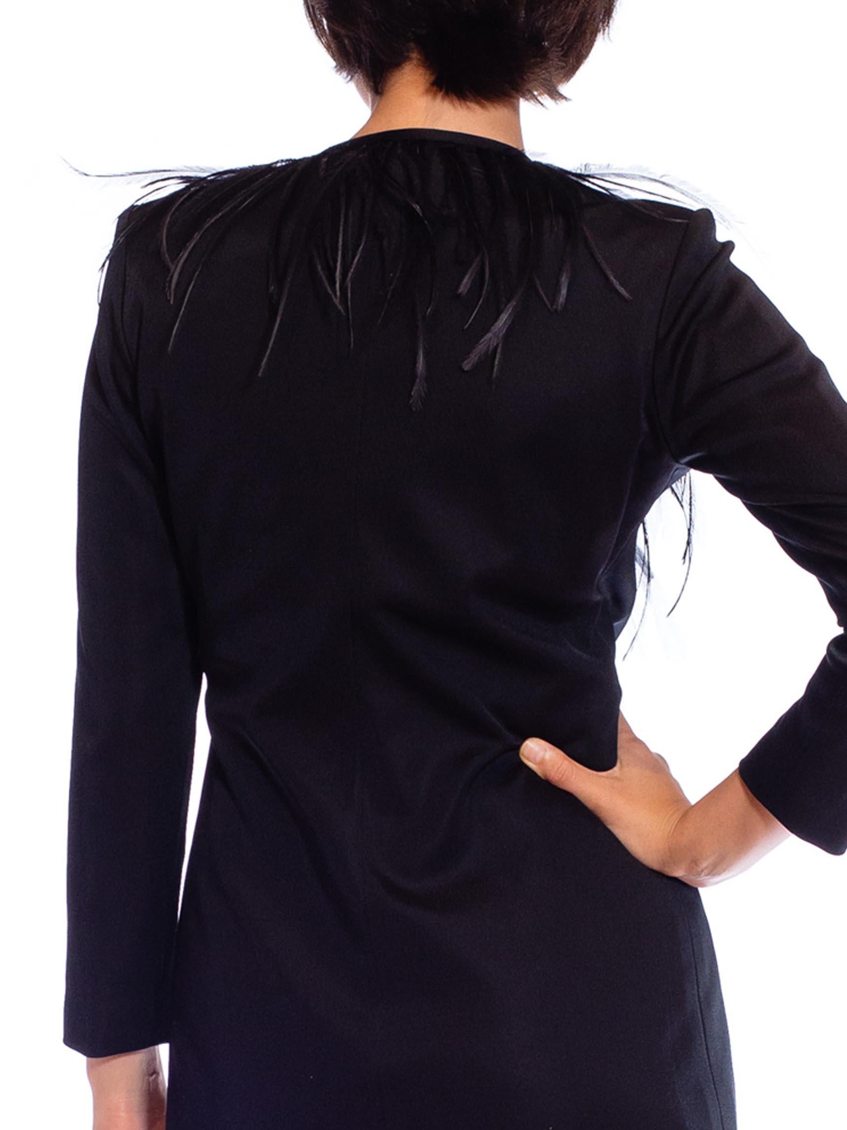 1980S YVES SAINT LAURENT Black Rayon & Silk Jersey Long Sleeved Wrap Cocktail D For Sale 4