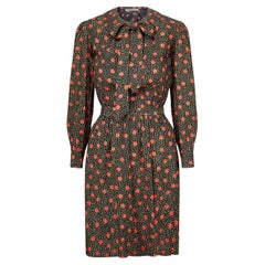 1980 Yves Saint Laurent Robe imprimée noir, rouge et or