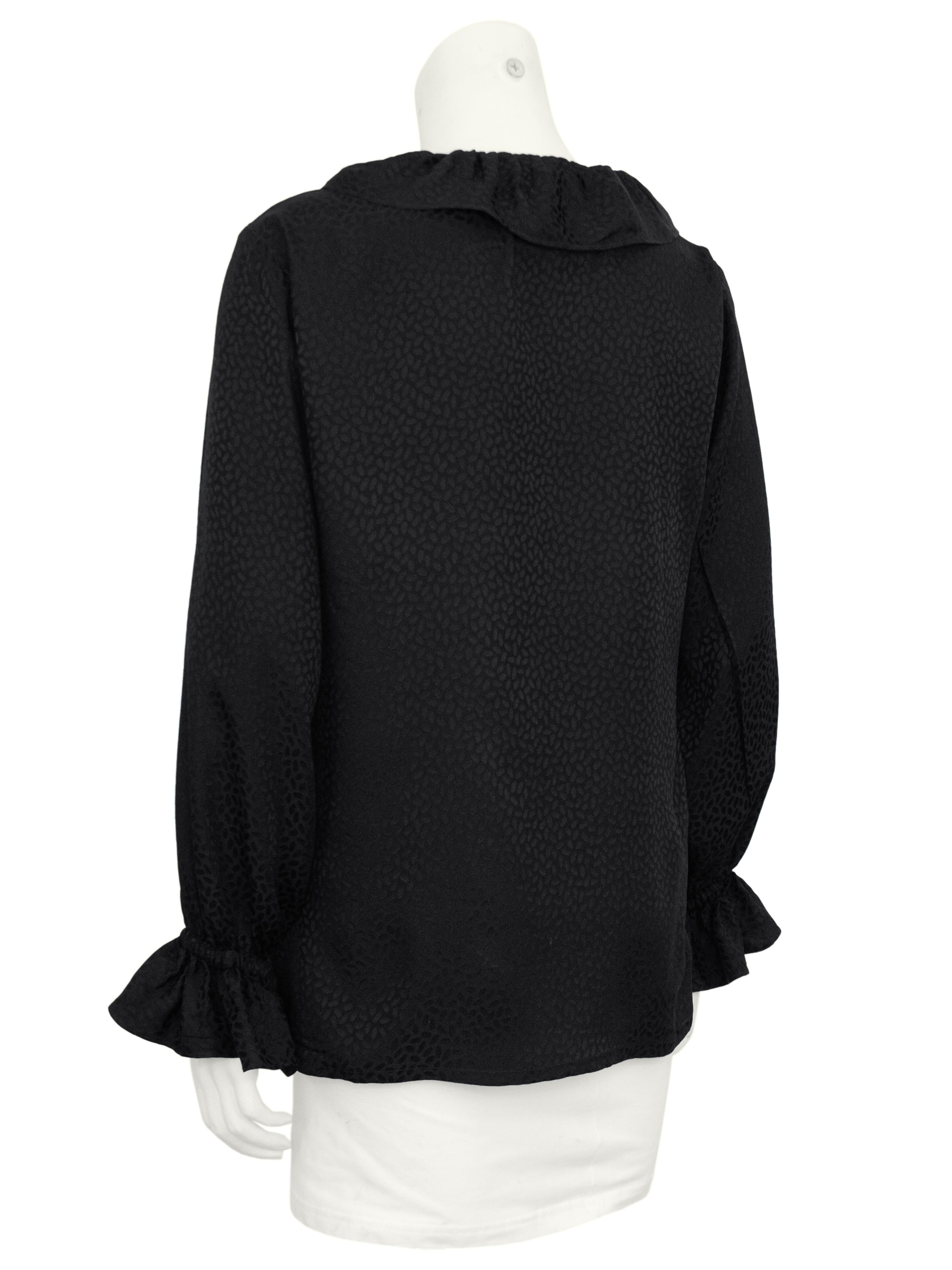 1980s Yves Saint Laurent/YSL Black Silk Jacquard Ruffle Blouse In Good Condition For Sale In Toronto, Ontario