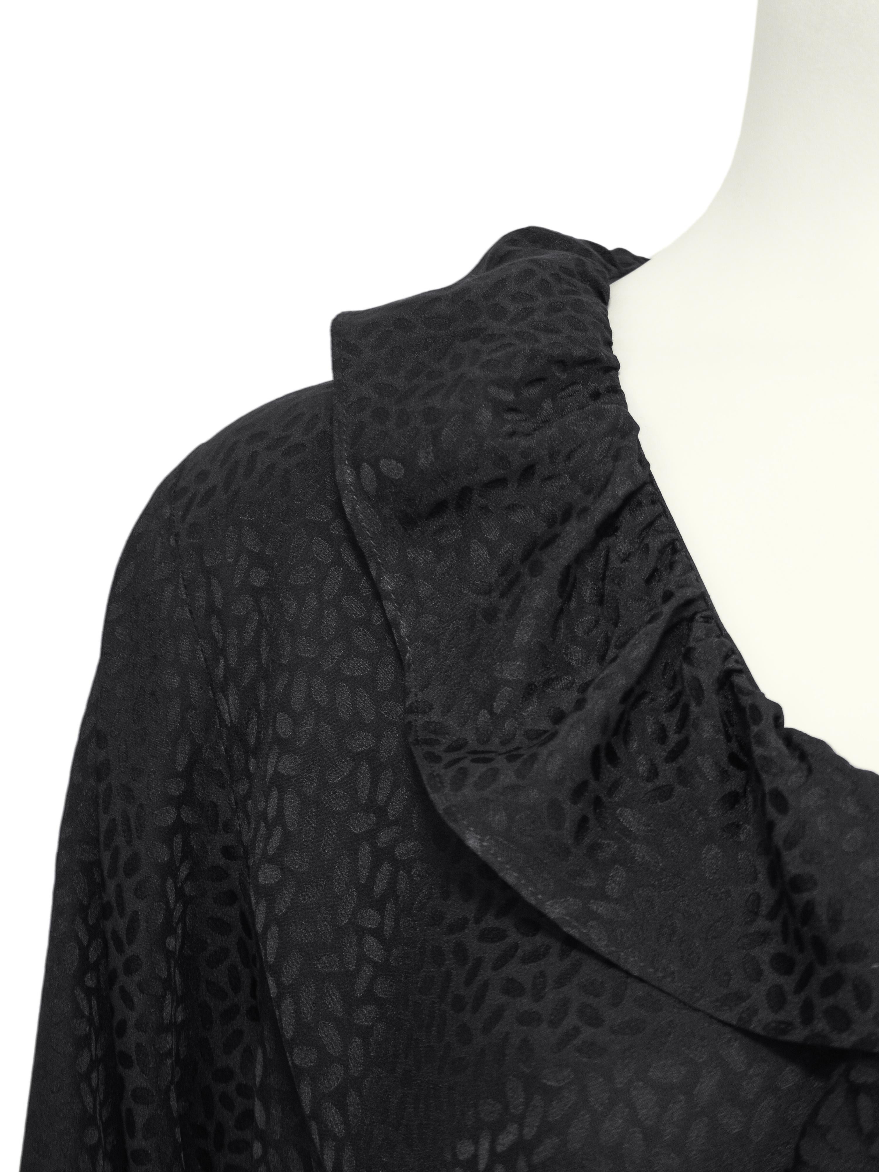 1980s Yves Saint Laurent/YSL Black Silk Jacquard Ruffle Blouse For Sale 2