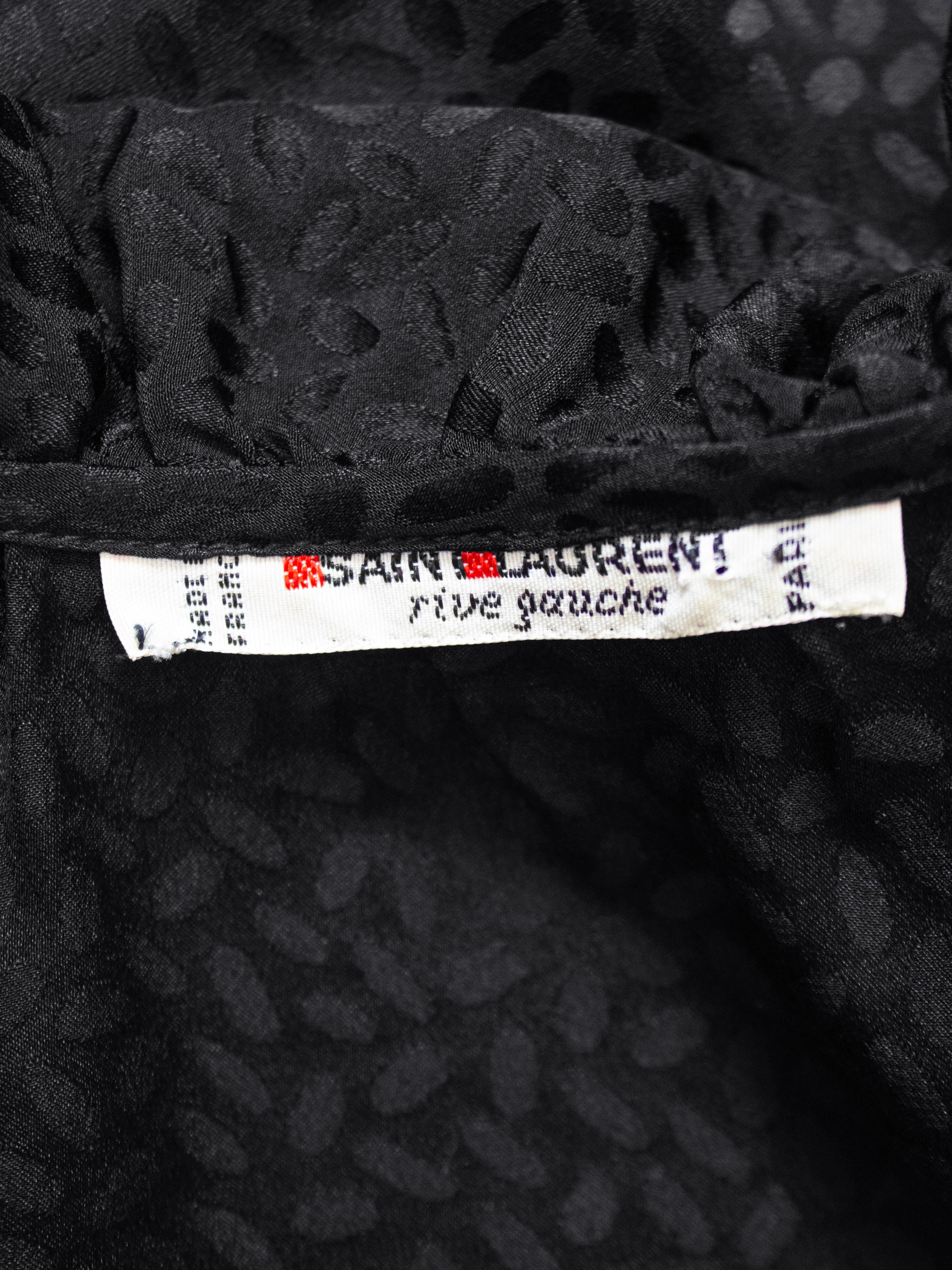 1980s Yves Saint Laurent/YSL Black Silk Jacquard Ruffle Blouse For Sale 3