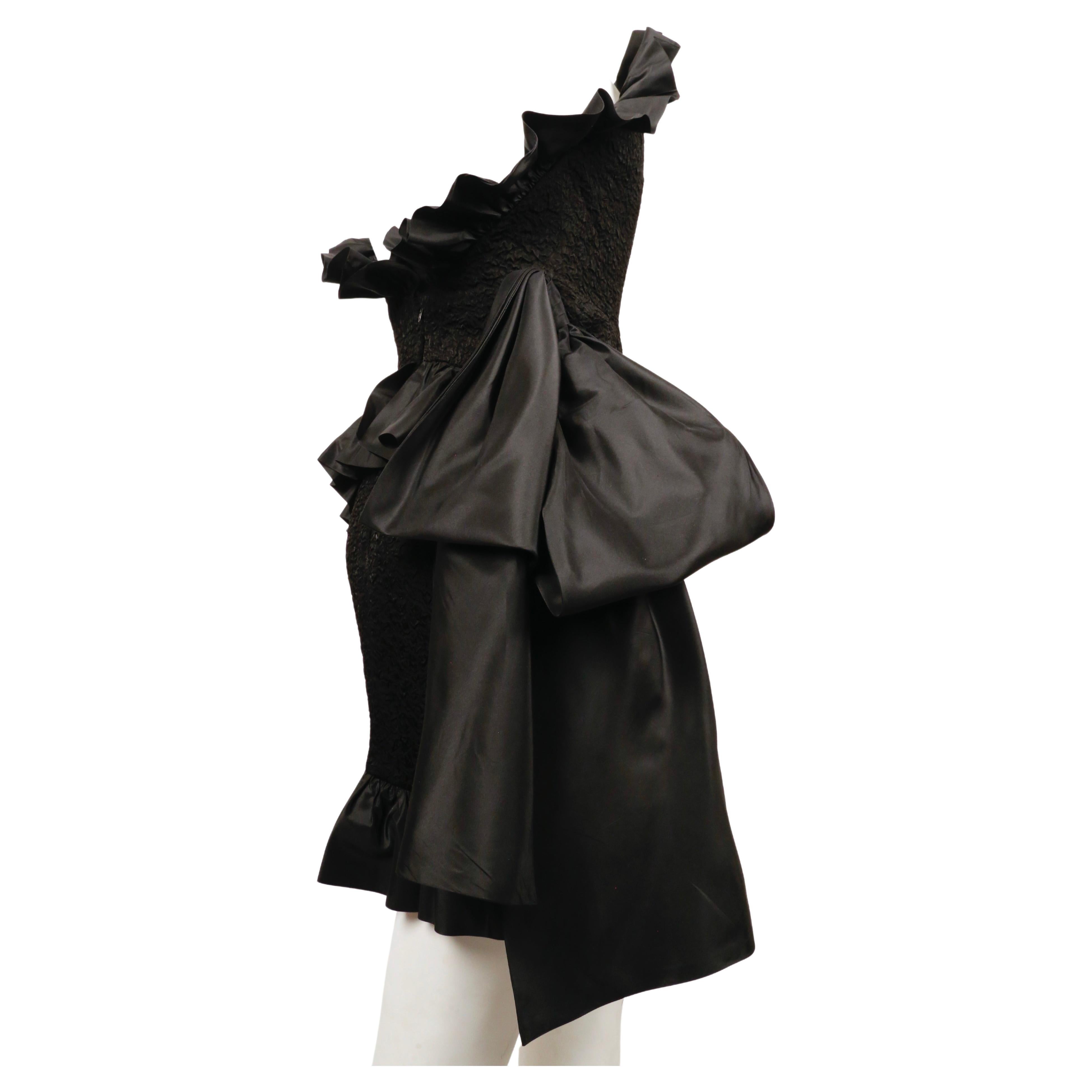 1980's YVES SAINT LAURENT black strapless dress with ruffles and bow In Good Condition For Sale In San Fransisco, CA