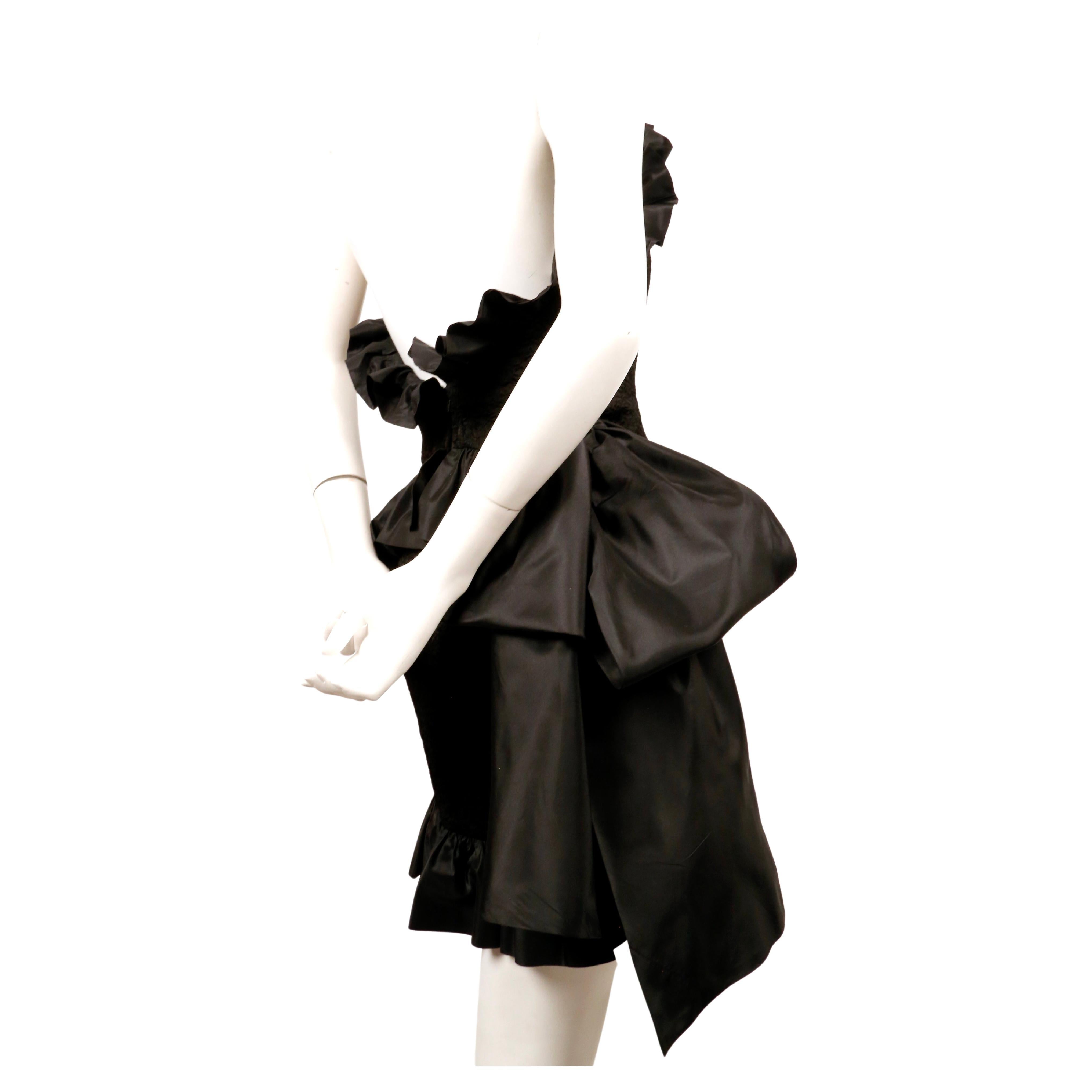 Women's 1980's YVES SAINT LAURENT black strapless dress with ruffles and bow For Sale