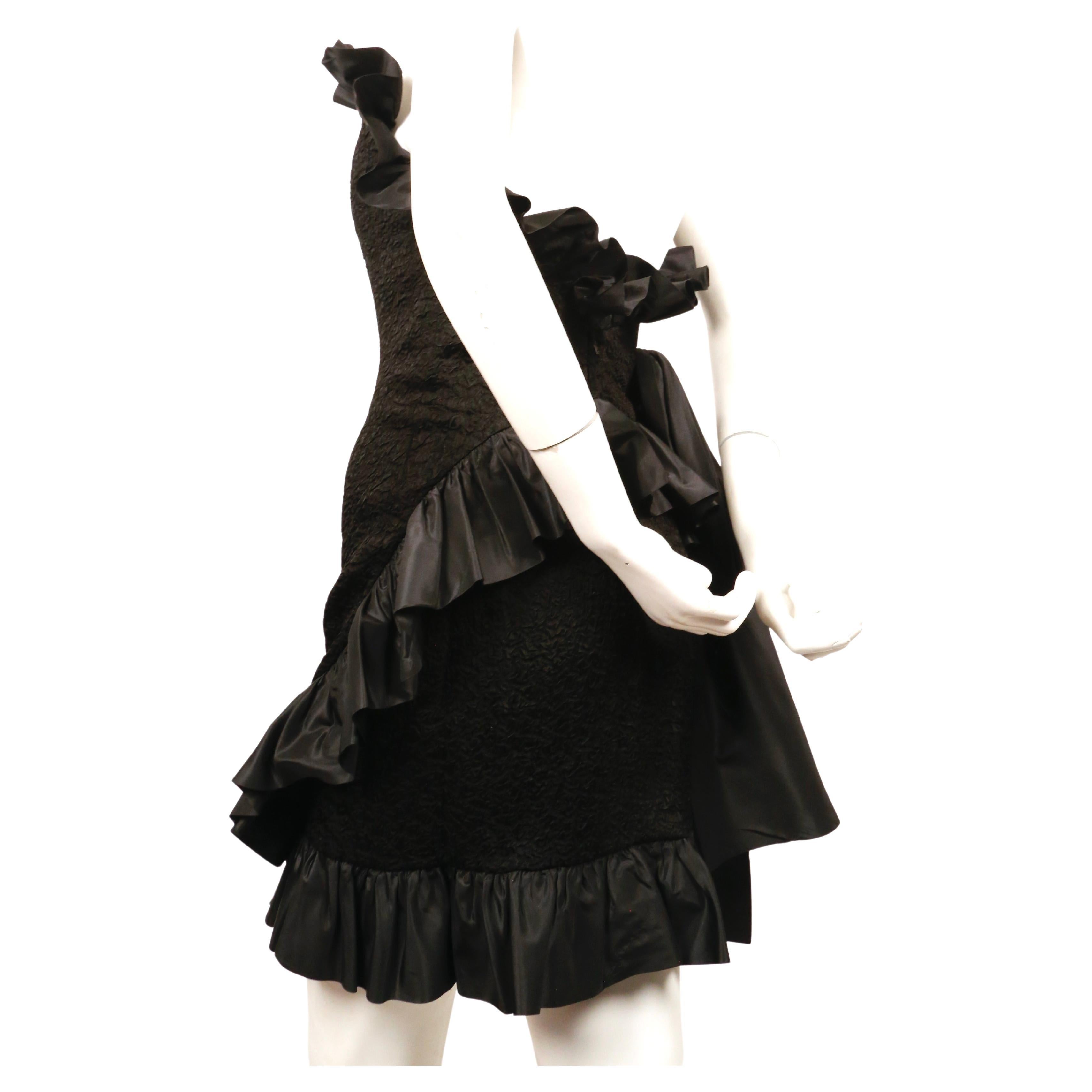 1980's YVES SAINT LAURENT black strapless dress with ruffles and bow For Sale 1