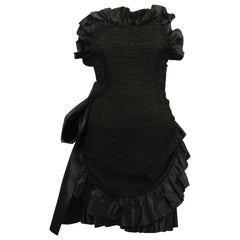 Vintage 1980's YVES SAINT LAURENT black strapless dress with ruffles and bow