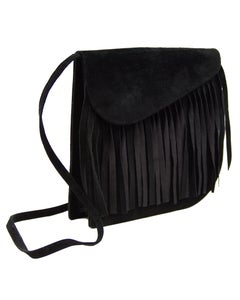 1980s Yves Saint Laurent Black Suede Bag with Fringe