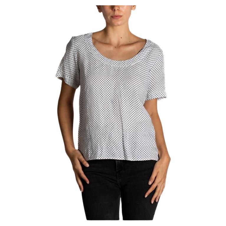 1980er Jahre YVES SAINT LAURENT T-Shirt-Oberteil aus schwarzer und weißer Baumwolle im Angebot