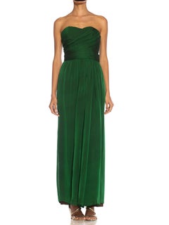 1980S YVES SAINT LAURENT Blue & Green Haute Couture Silk Chiffon Strapless Gown