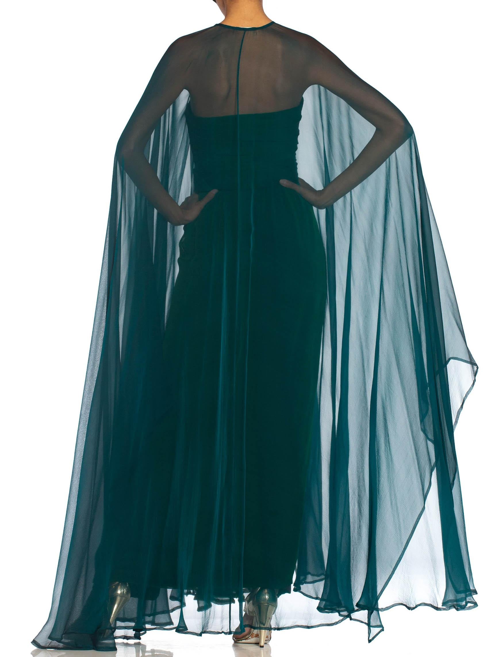 Women's 1980S YVES SAINT LAURENT Blue & Green Haute Couture Silk Chiffon Strapless Gown For Sale