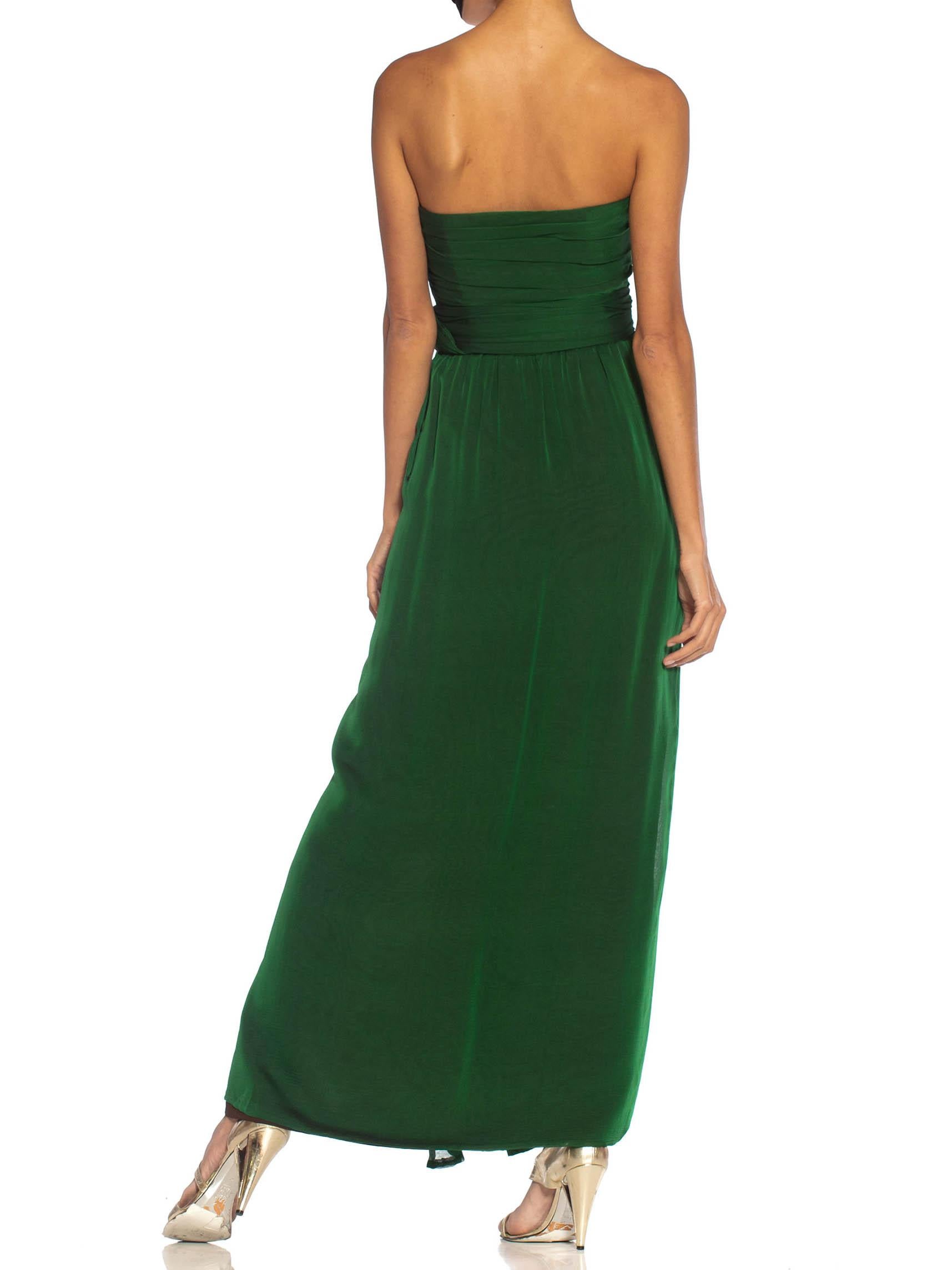 1980S YVES SAINT LAURENT Blue & Green Haute Couture Silk Chiffon Strapless Gown For Sale 1
