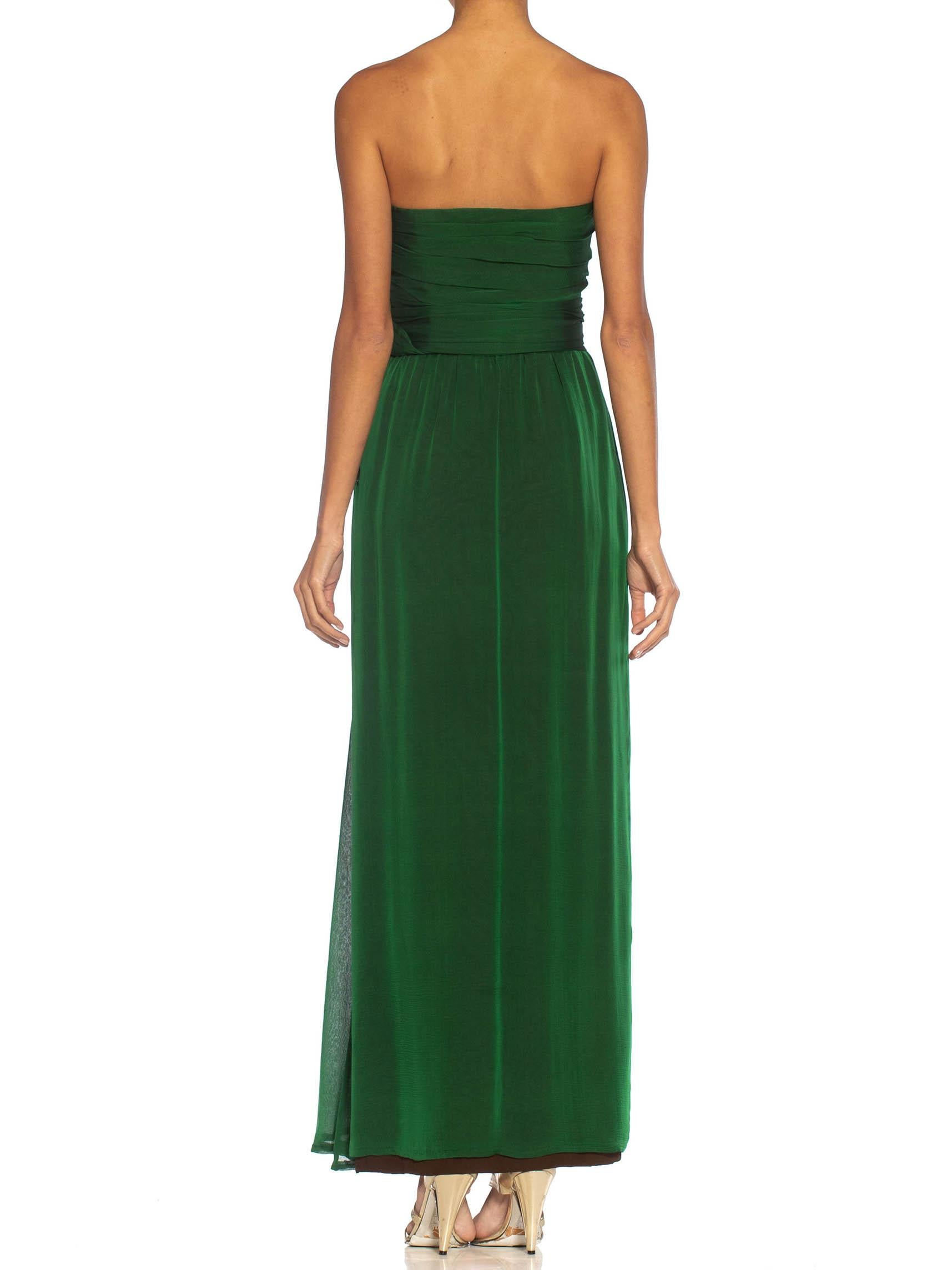 1980S YVES SAINT LAURENT Blue & Green Haute Couture Silk Chiffon Strapless Gown For Sale 2