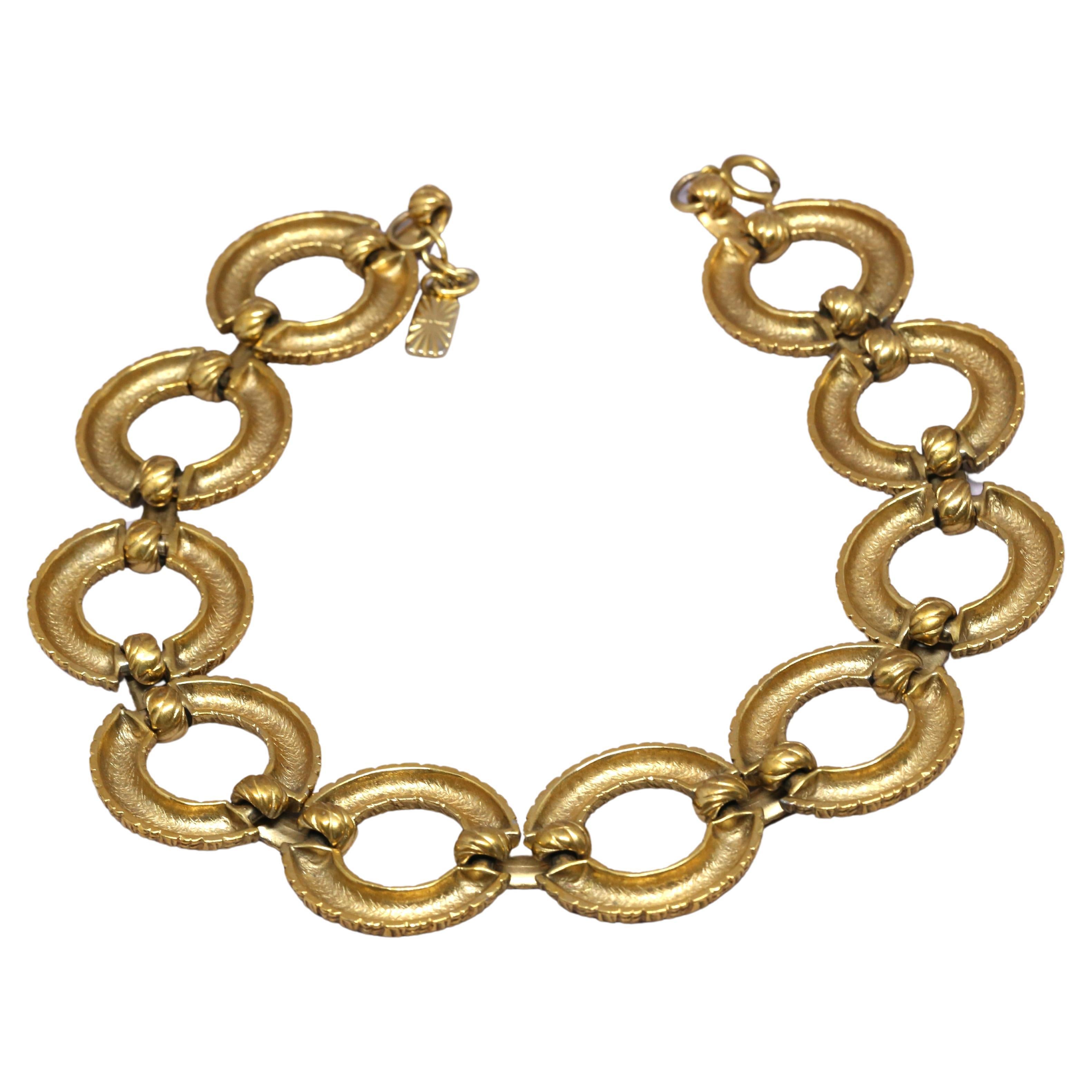Women's 1980's YVES SAINT LAURENT brass textured link necklace For Sale