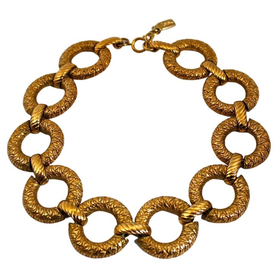 1980's YVES SAINT LAURENT brass textured link necklace For Sale