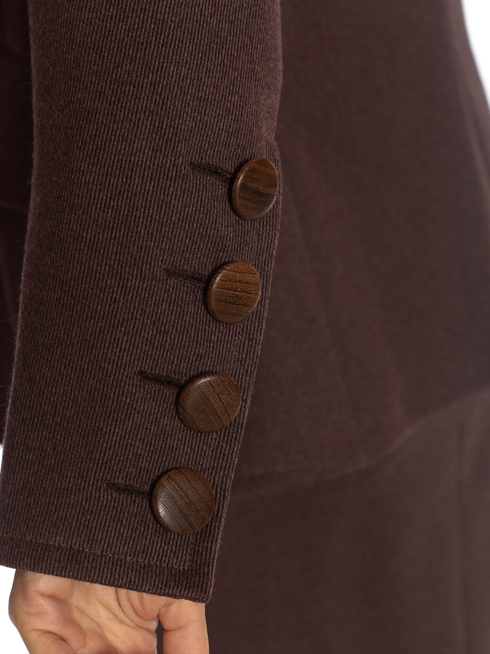 1980S YVES SAINT LAURENT Brown Haute Couture Wool Skirt Suit For Sale 3