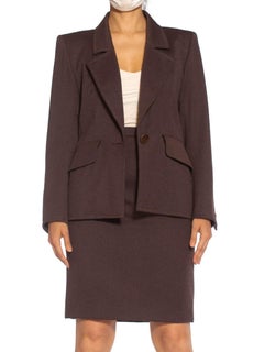 1980S YVES SAINT LAURENT Brown Haute Couture Wool Skirt Suit