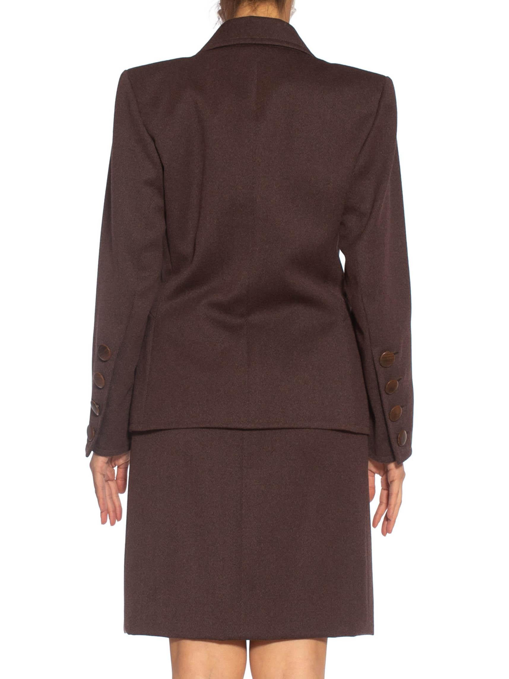 Black 1980S YVES SAINT LAURENT Brown Haute Couture Wool Skirt Suit For Sale