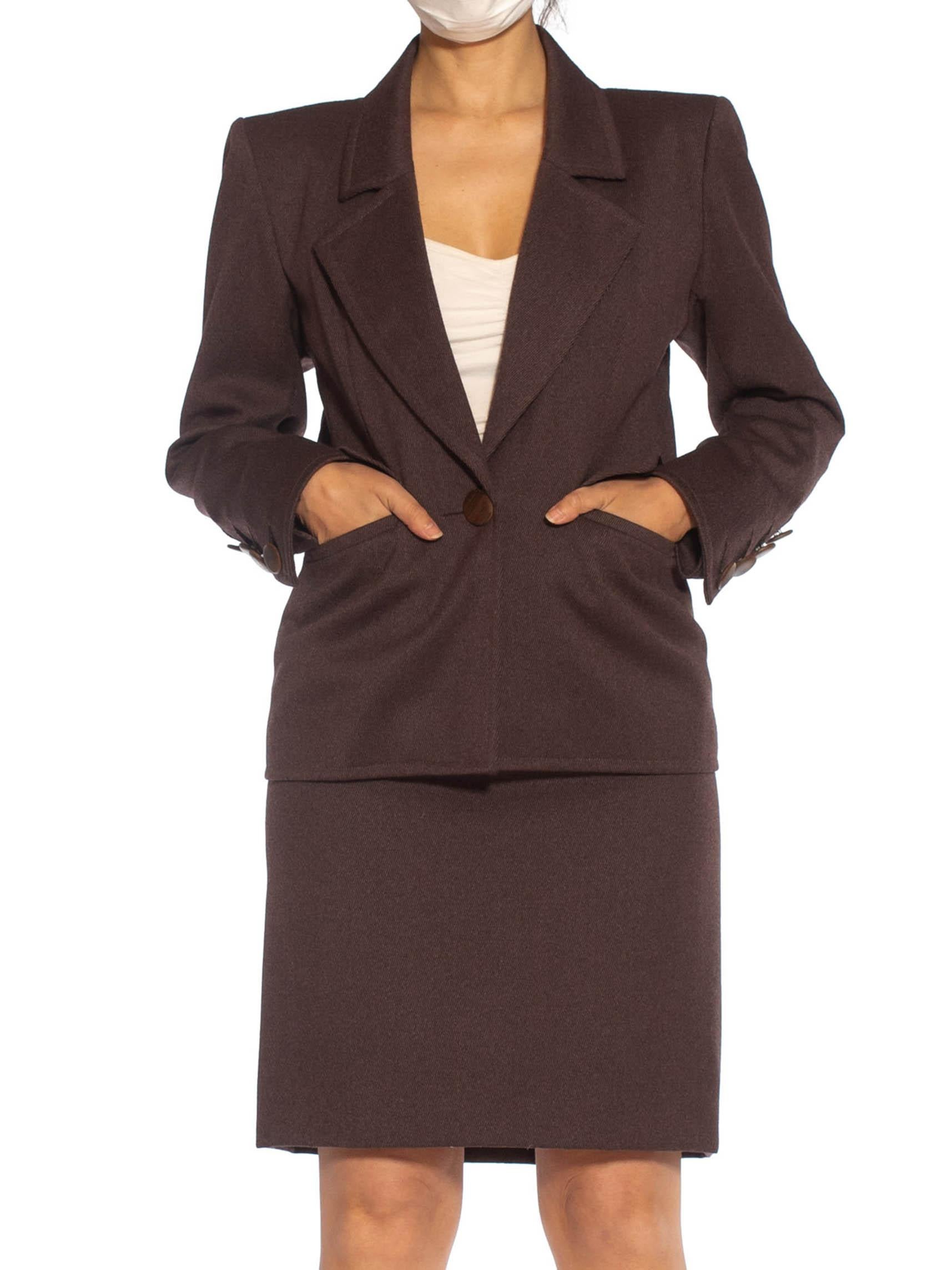 Women's 1980S YVES SAINT LAURENT Brown Haute Couture Wool Skirt Suit For Sale
