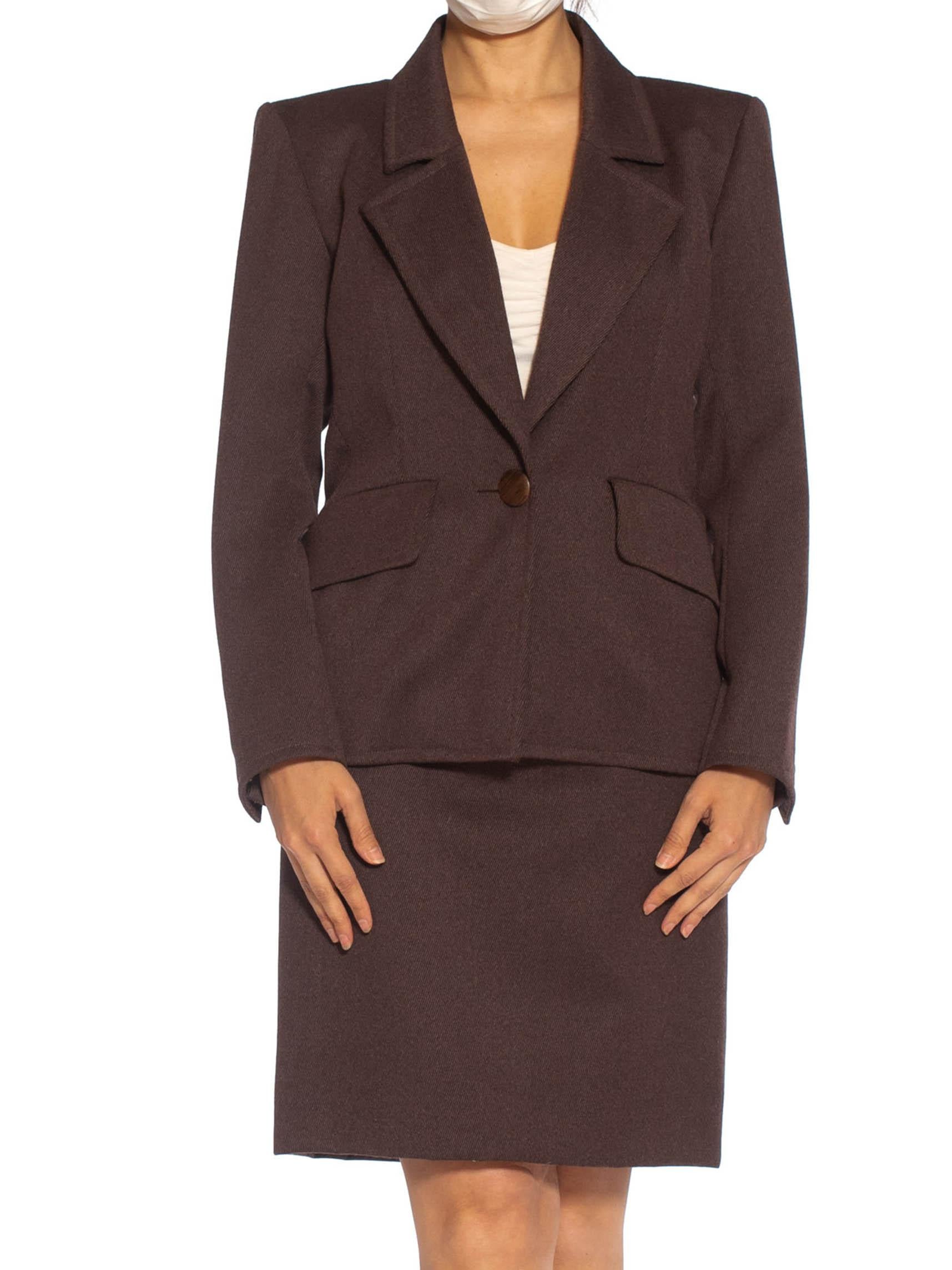 1980S YVES SAINT LAURENT Brown Haute Couture Wool Skirt Suit For Sale 1