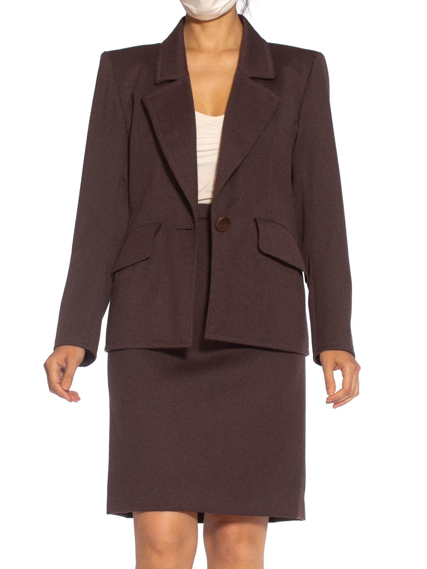 1980S YVES SAINT LAURENT Brown Haute Couture Wool Skirt Suit For Sale 2