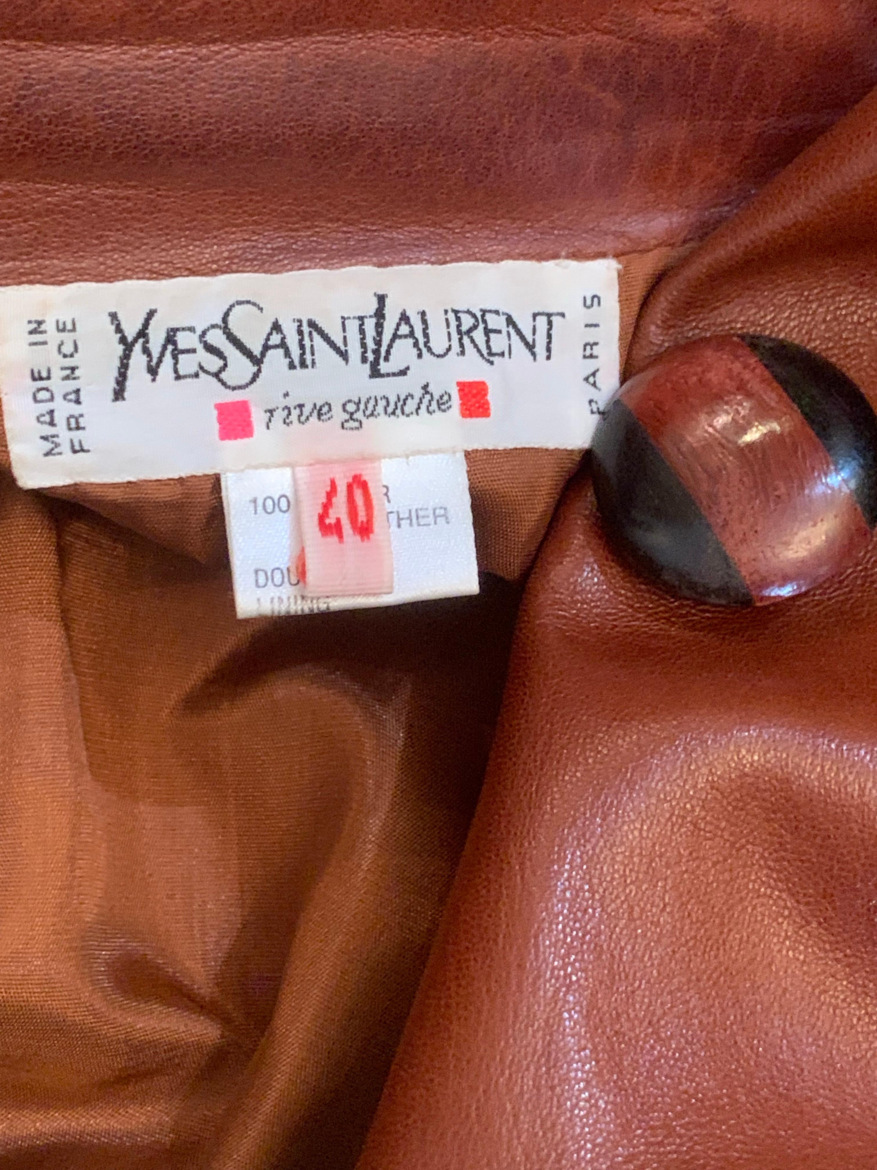 1980s Yves Saint Laurent Cognac Lambskin Leather Double-Breasted Trench Coat For Sale 8