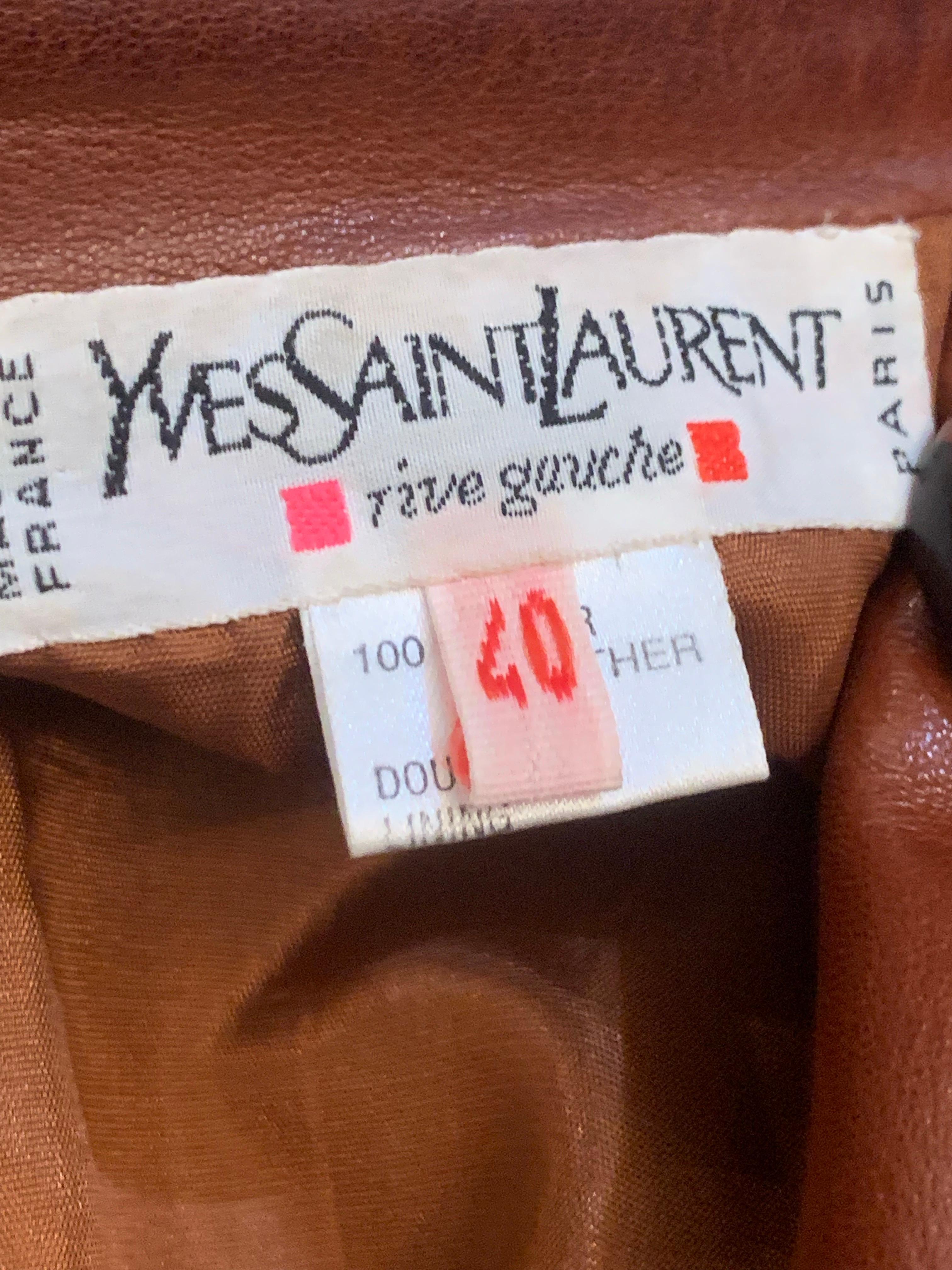 1980s Yves Saint Laurent Cognac Lambskin Leather Double-Breasted Trench Coat For Sale 9