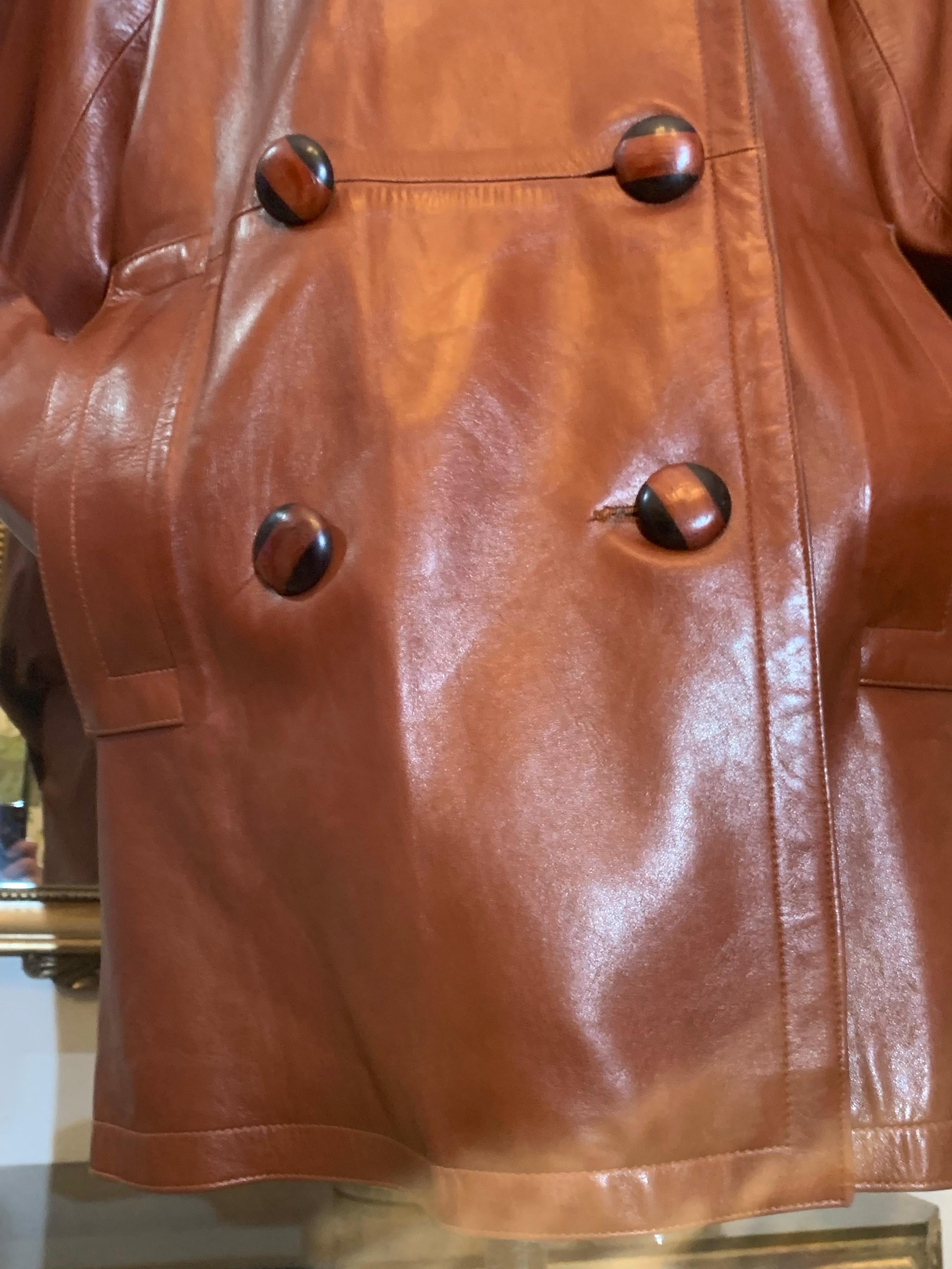 1980s Yves Saint Laurent Cognac Lambskin Leather Double-Breasted Trench Coat For Sale 4