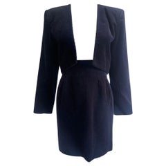 1980s Yves Saint Laurent Deep Corduroy Black Skirt Set