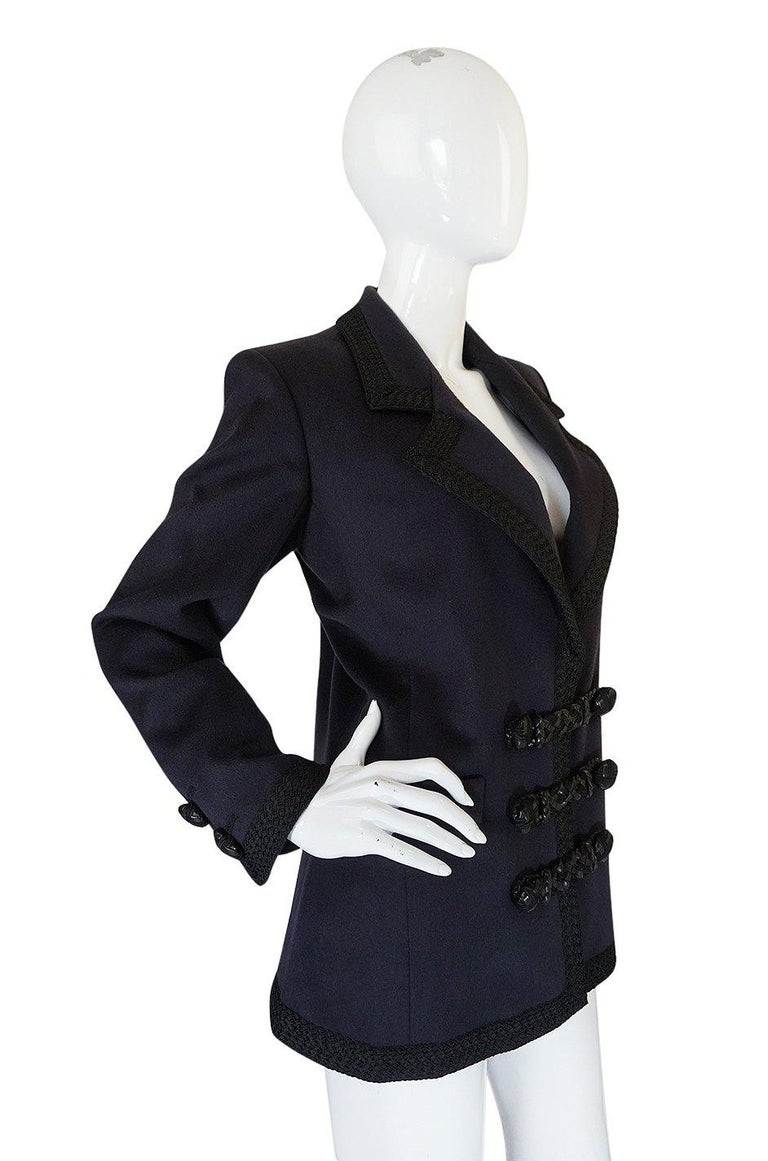 1980s Yves Saint Laurent Deep Grey Cashmere and Leather Braid Jacket ...