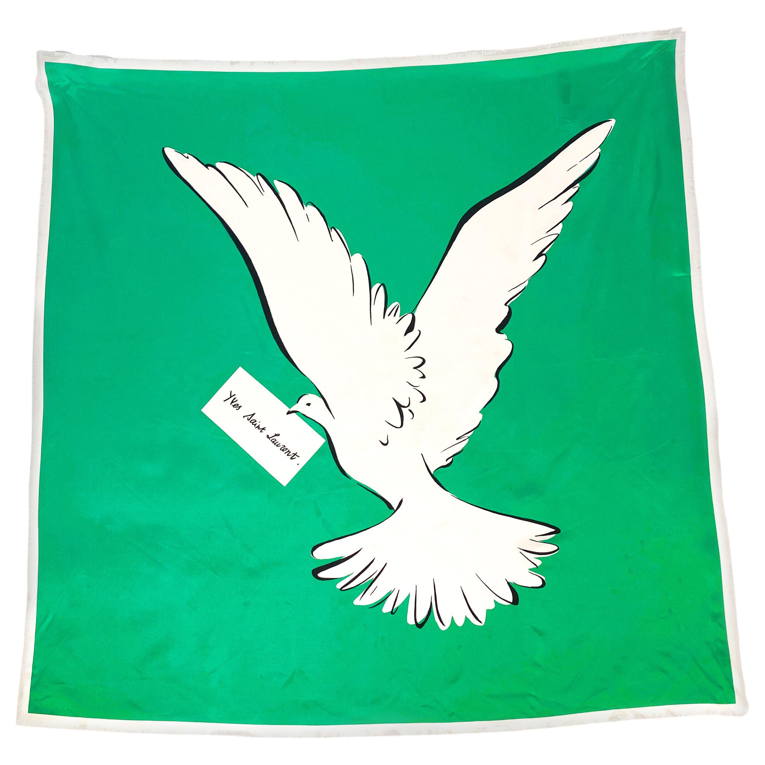 1980's Yves Saint Laurent Dove of Peace Silk Scarf