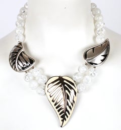 1980's YVES SAINT LAURENT enameled leaf necklace with lucite beads