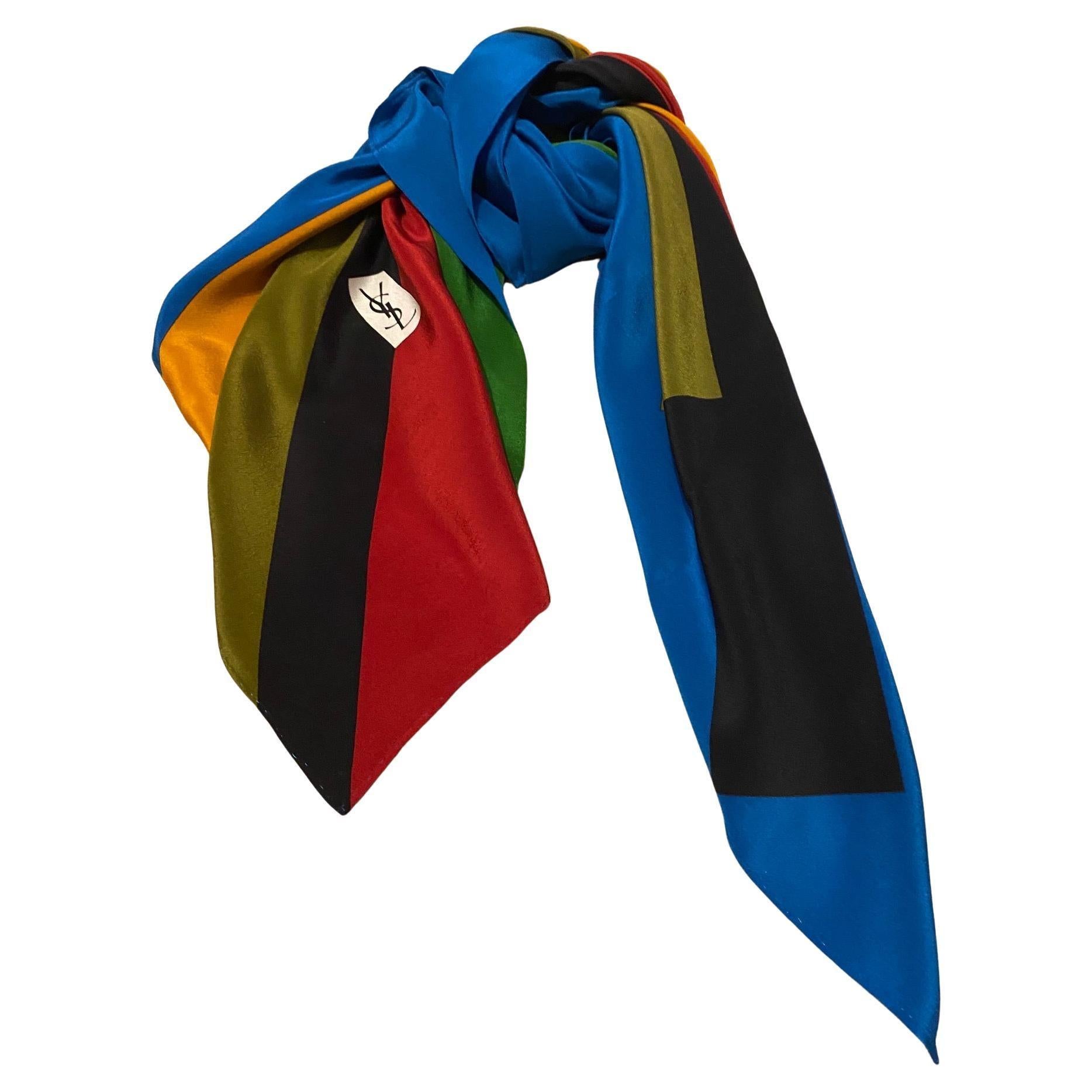 1980s Yves Saint Laurent Geometric Abstract Print Silk Scarf  In Good Condition For Sale In London, GB