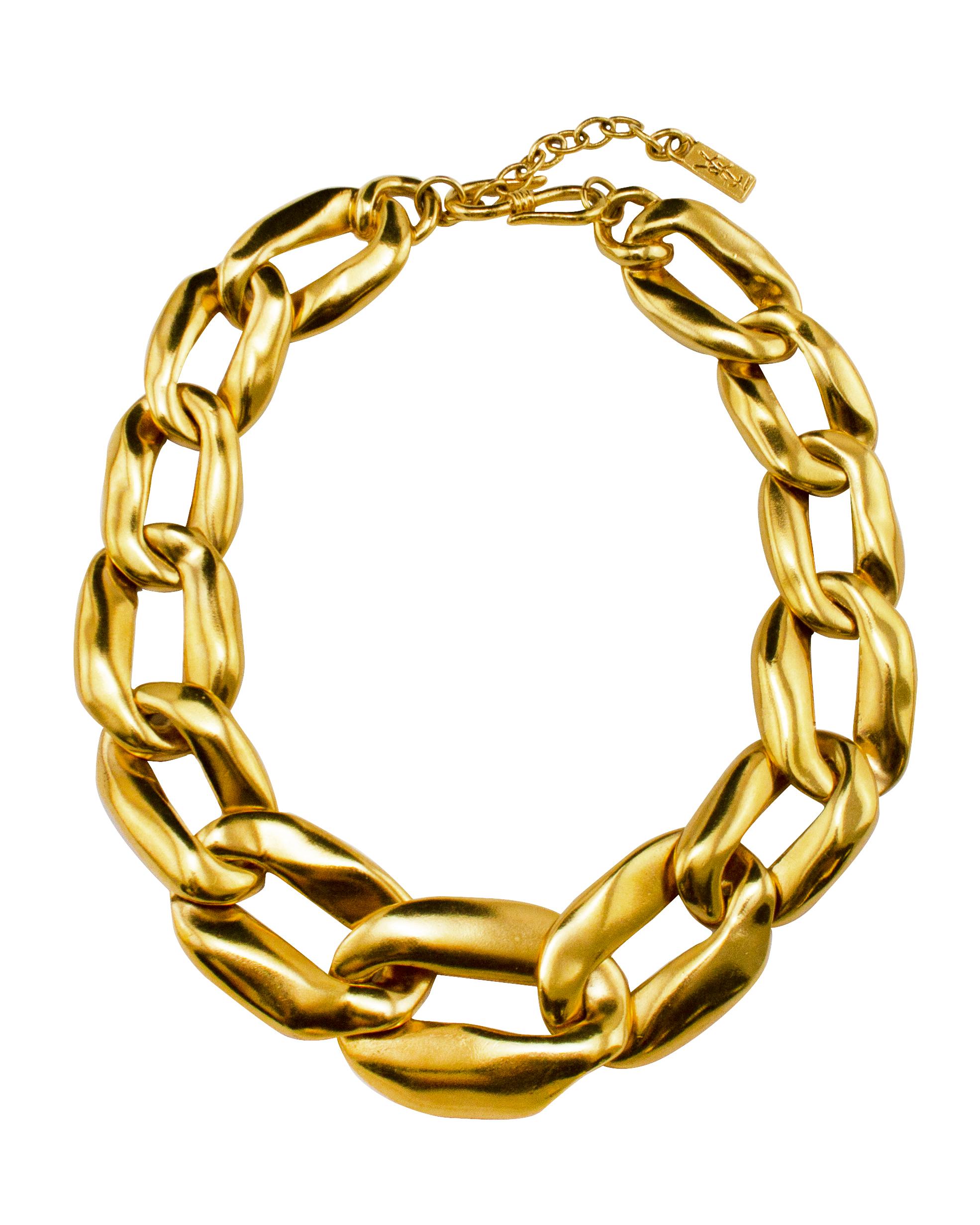 Gold Metal Imitation Pearl CC Choker Chain Necklace, 1985