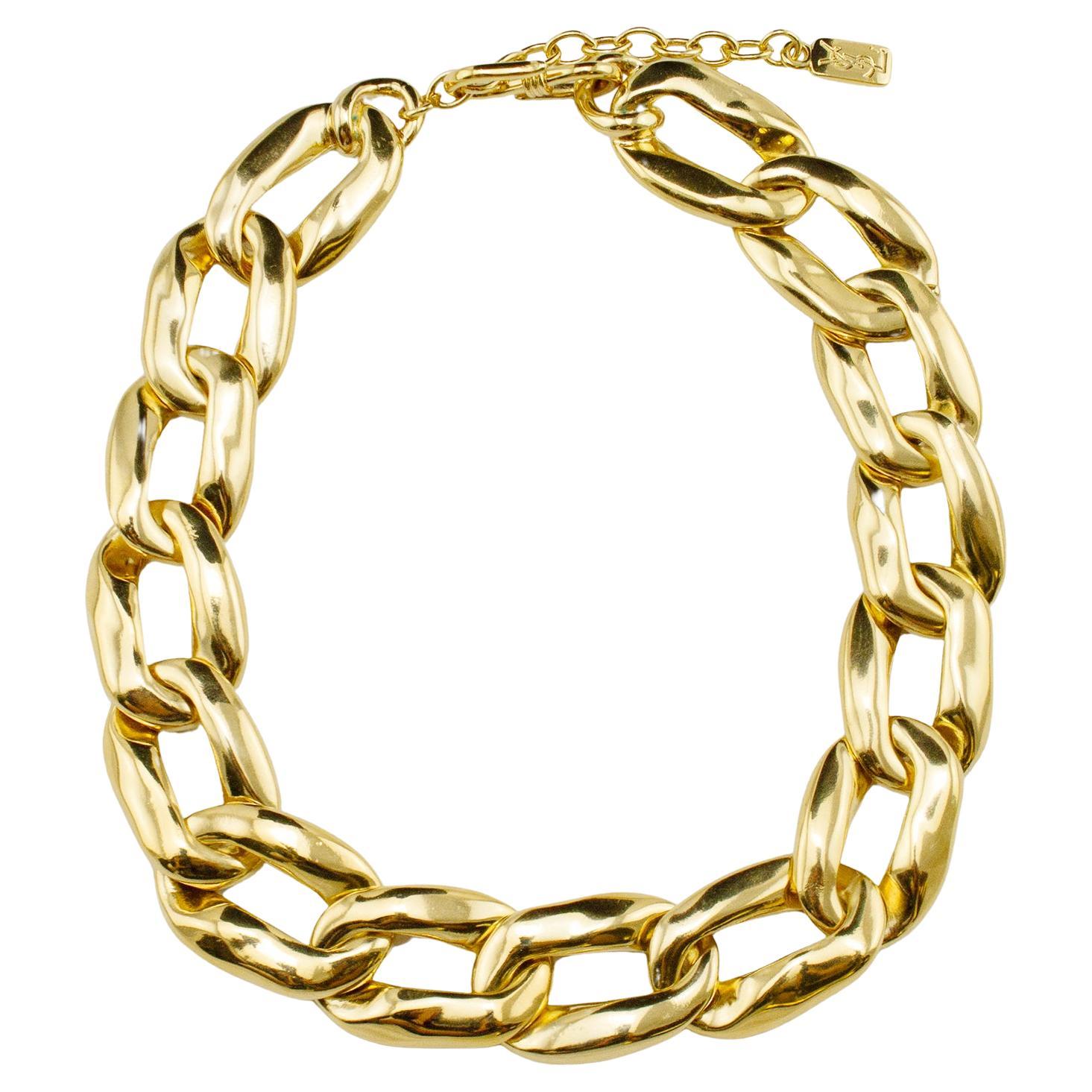 1980's Yves Saint Laurent Gilt Metal Oversized Chain Link Choker For Sale