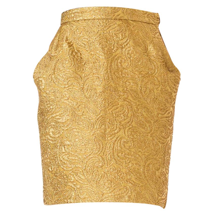 1980S YVES SAINT LAURENT Gold Lamé Pencil Skirt