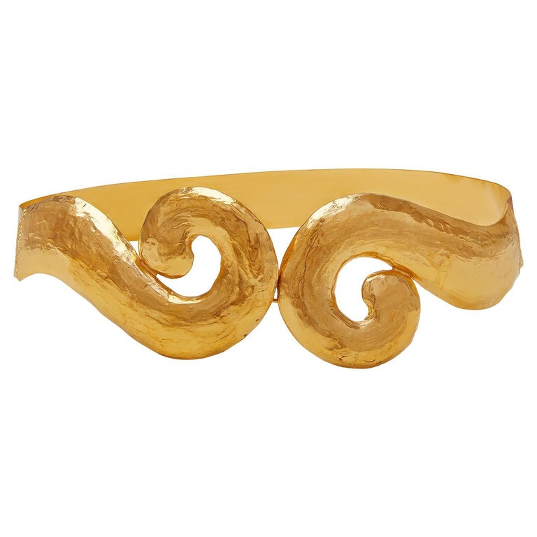 1980s Yves Saint Laurent Gold Metal Scrolling Belt  For Sale