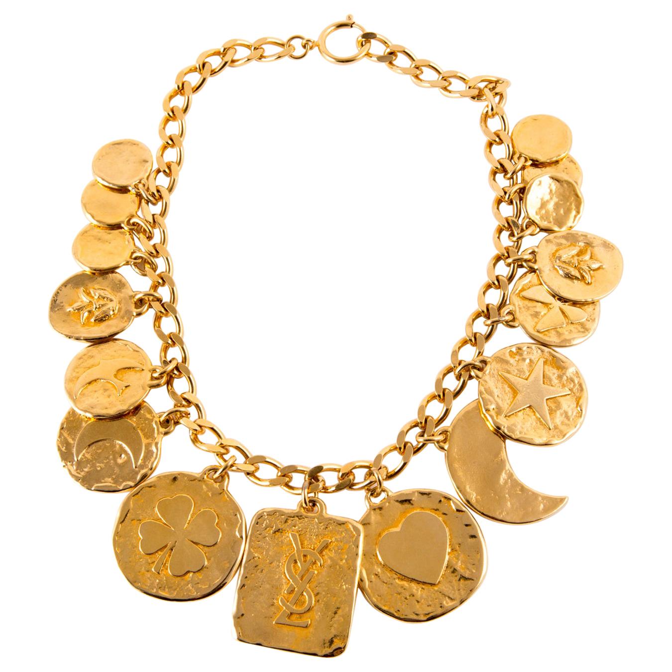  1980s YSL Yves Saint Laurent Charms Chunky Chain Necklace   
