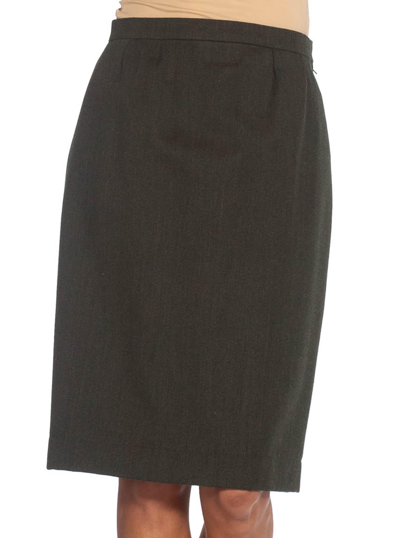 Black 1980S YVES SAINT LAURENT Green Haute Couture Wool Skirt